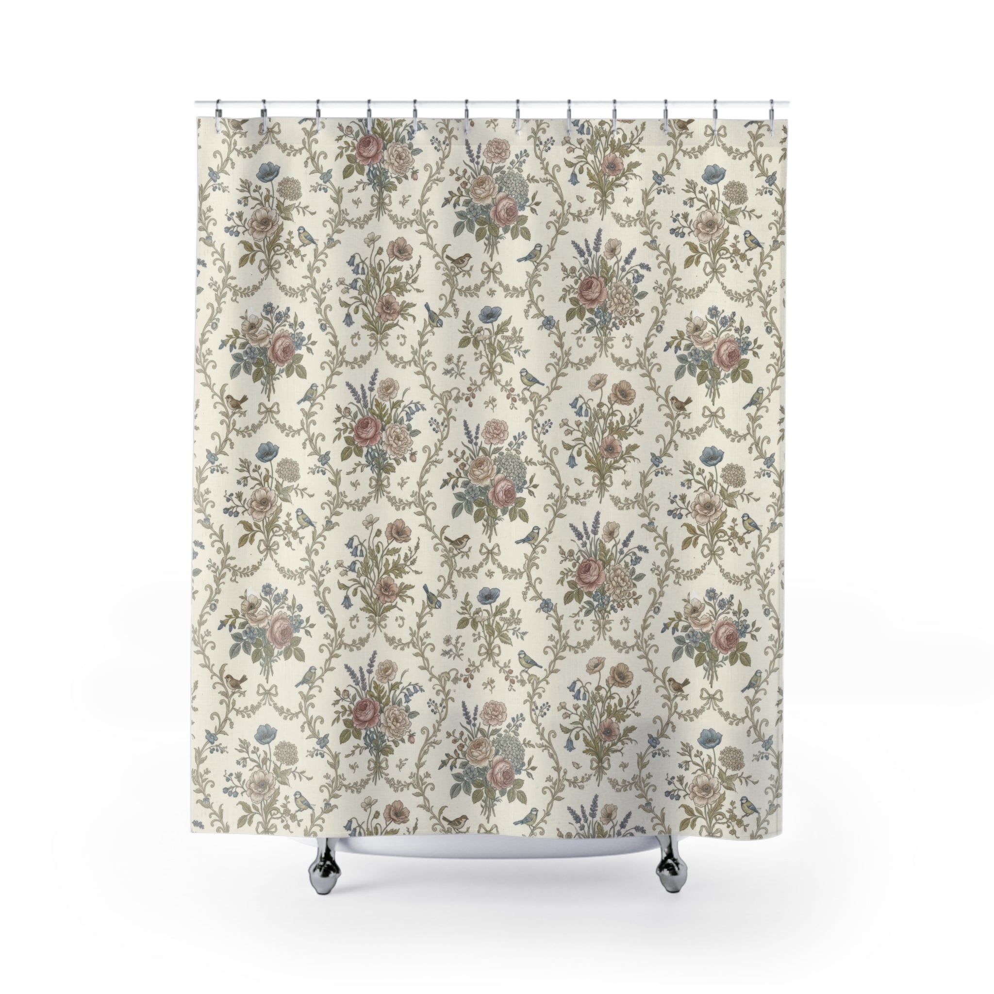 French Country Floral Shower Curtain — Vintage Beige