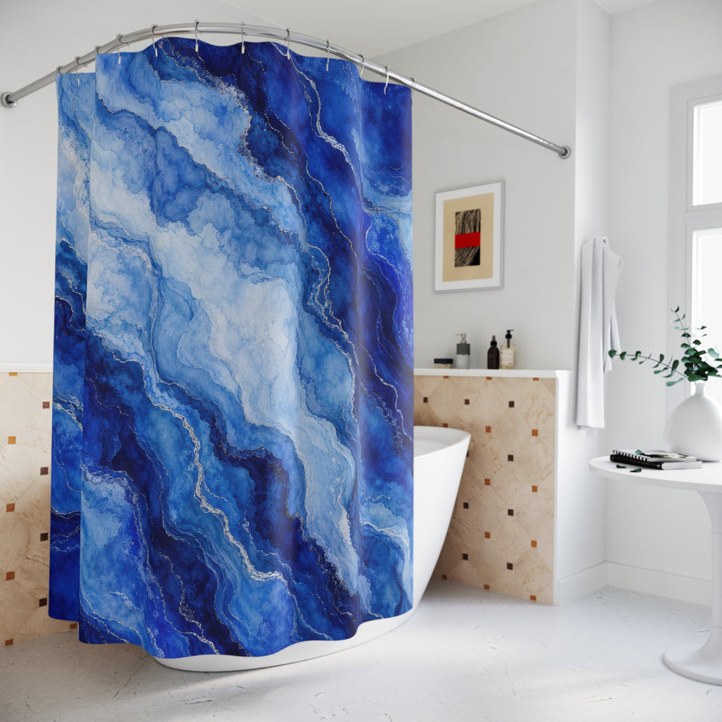 Blue Agate Marble Shower Curtain, Cobalt Blue Modern Bathroom Decor, Abstract Marble Bath Curtain, Guest Bath Decor, Small Bathroom Decor