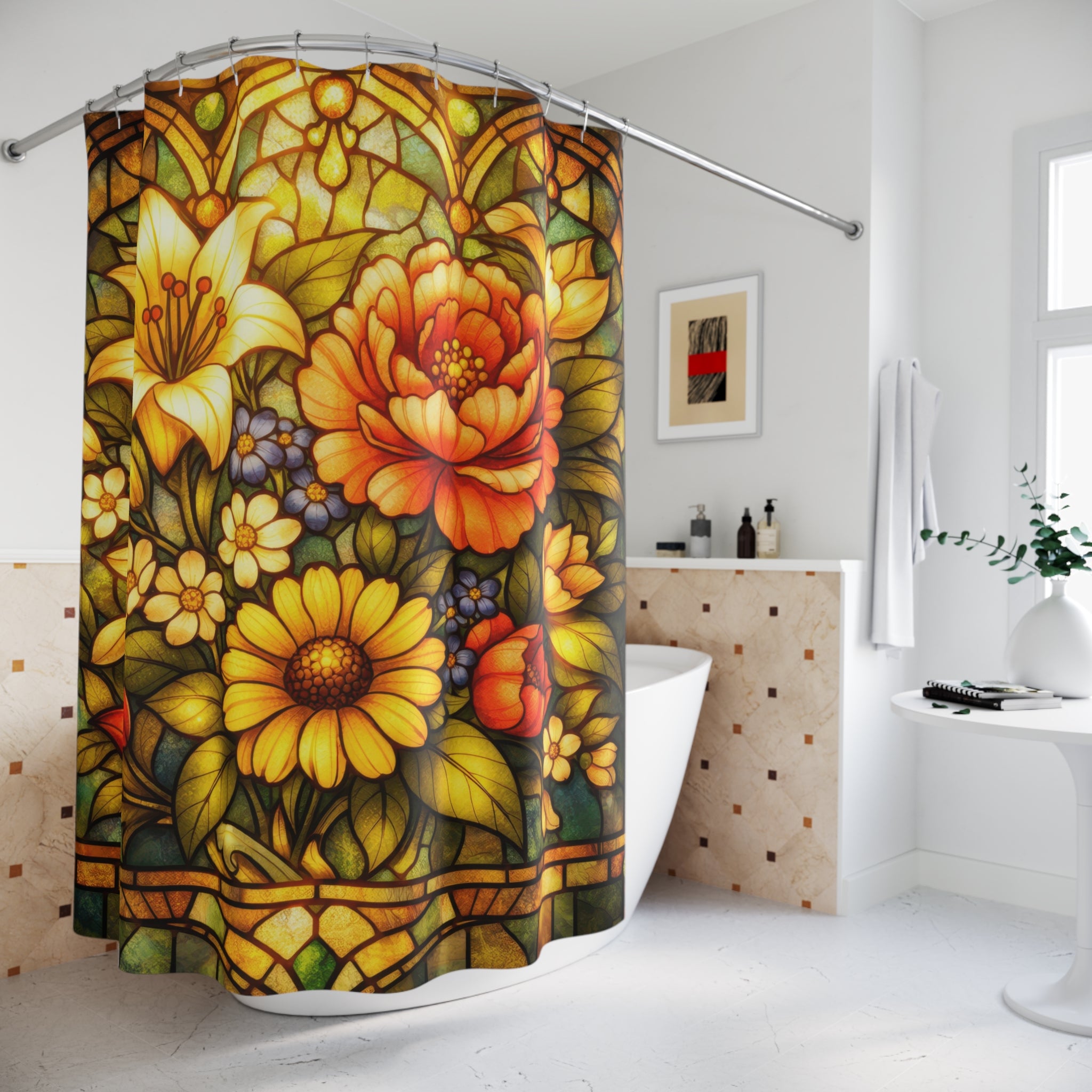 Stained Glass Floral Shower Curtain – Art Nouveau