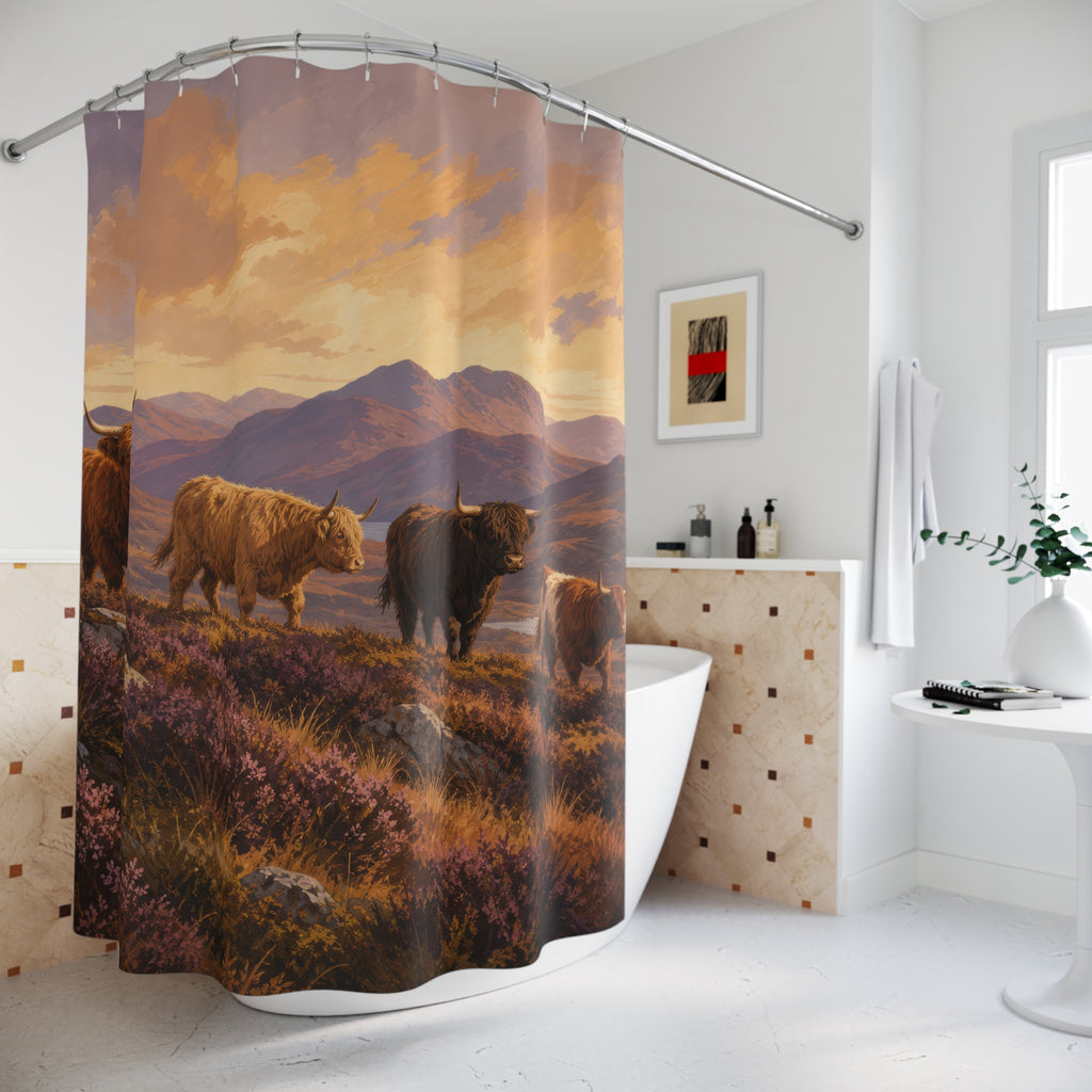 Windswept Highland Cow Herd Shower Curtain