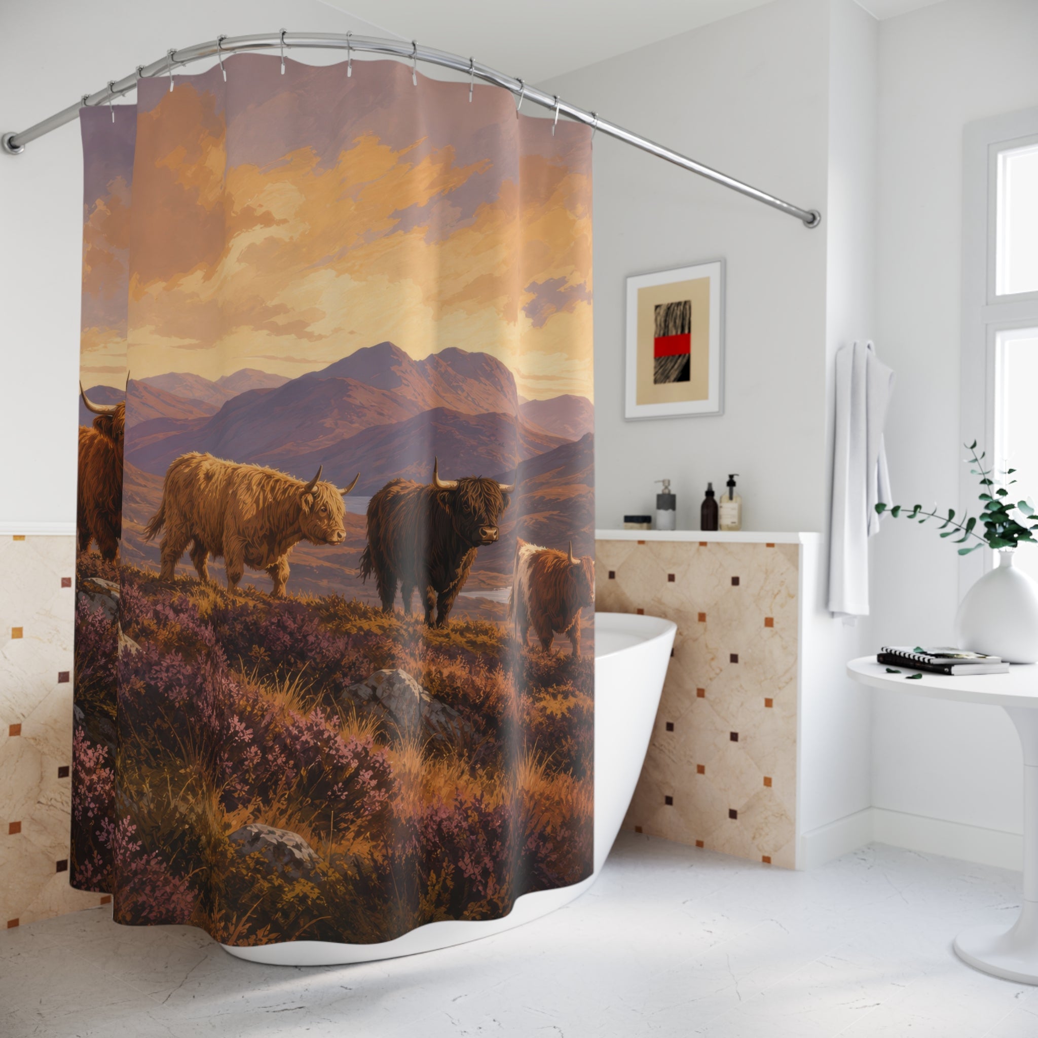 Windswept Highland Cow Herd Shower Curtain