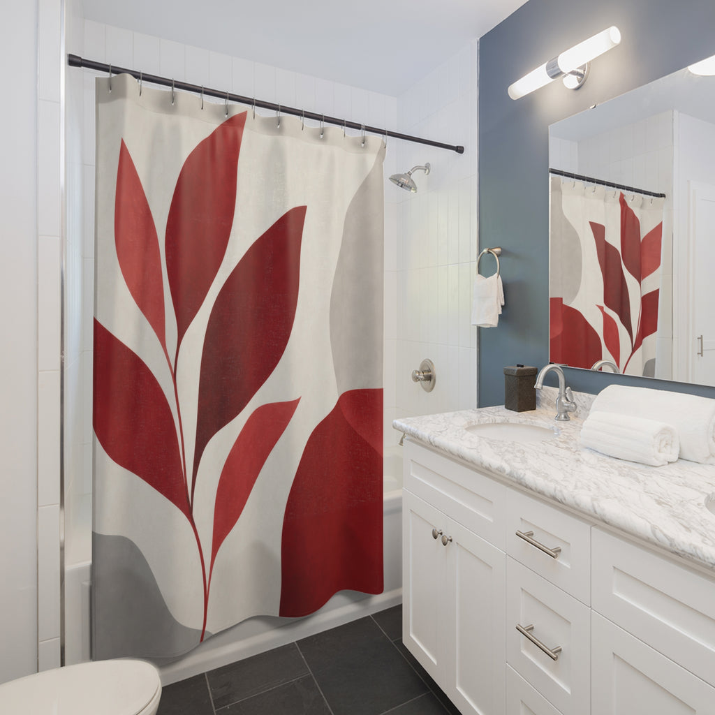 Modern Leaf Red Shower Curtain
