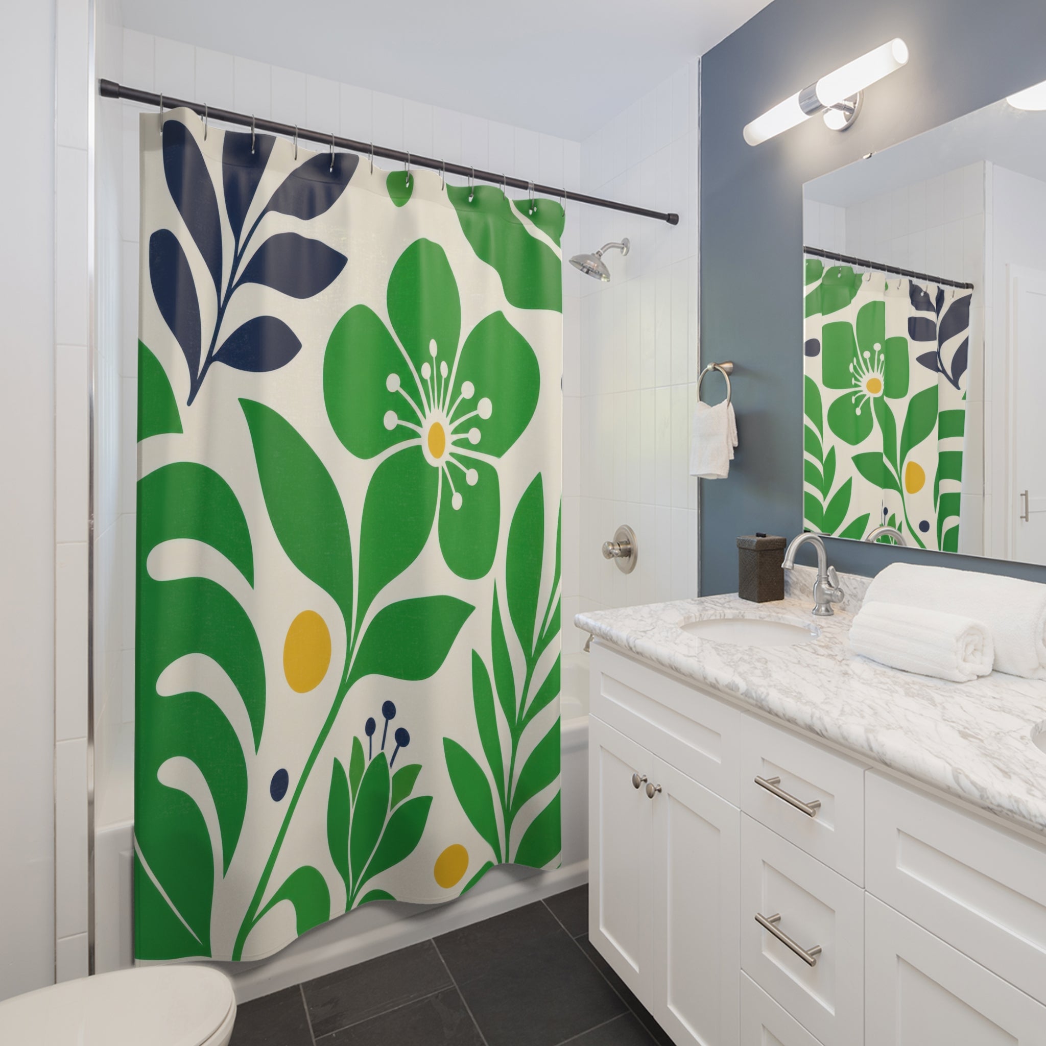 Kelly Botanical Green White Shower Curtain