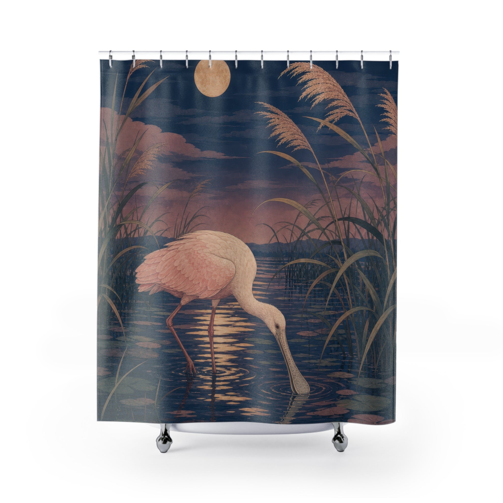 Moonlit Japanese Spoonbill Shower Curtain