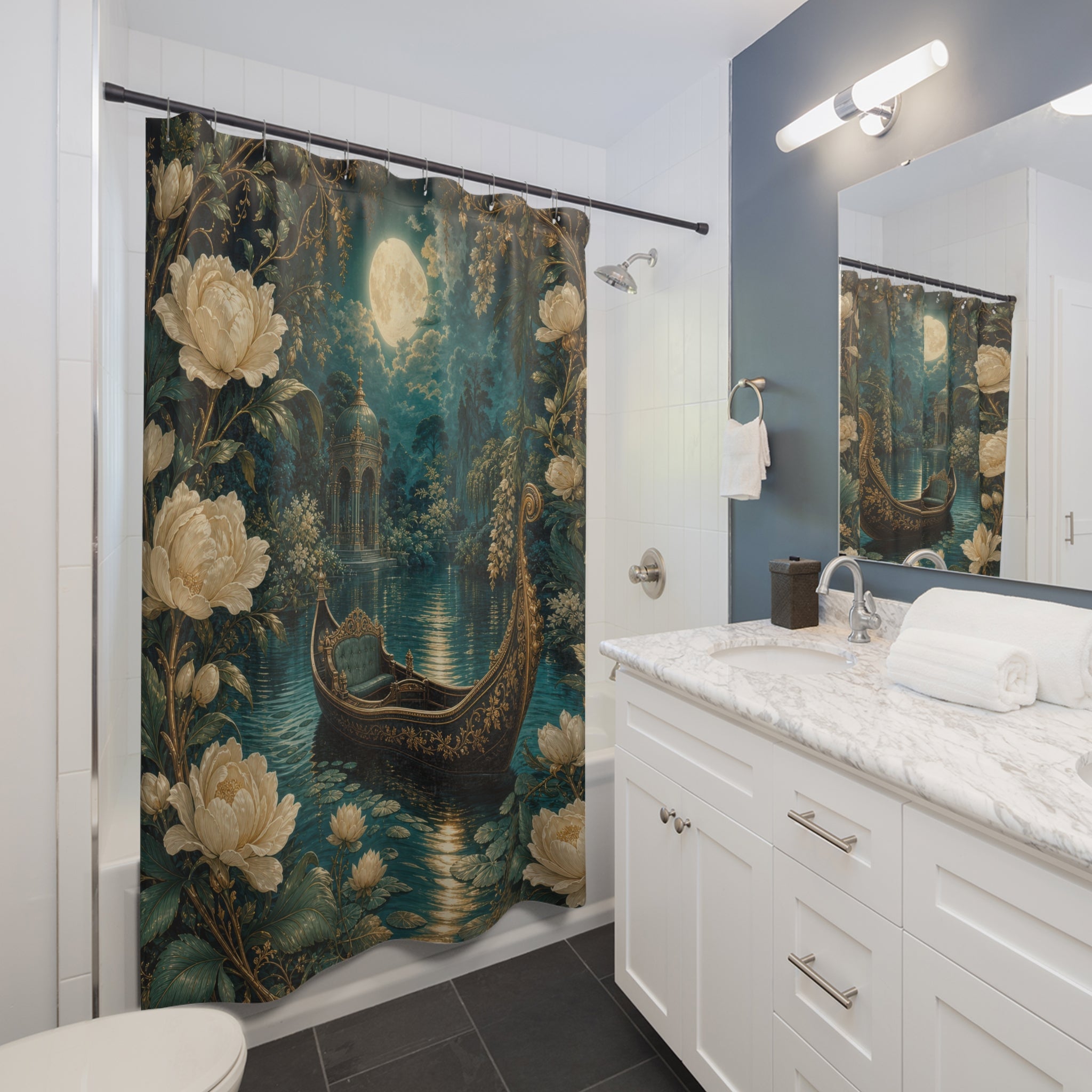 Moonlit Gondola Garden Shower Curtain
