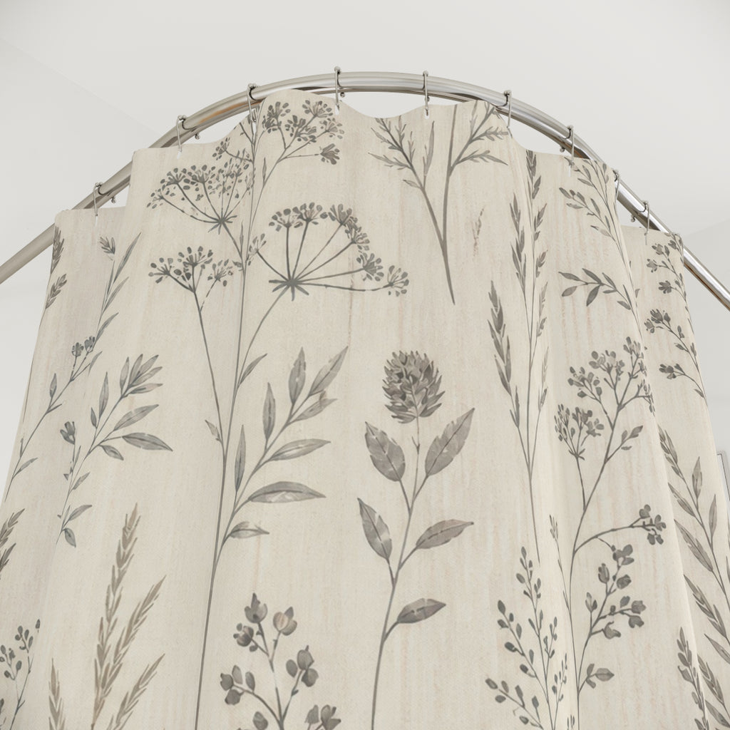 Charcoal Gray Botanical Herb Meadow Shower Curtain