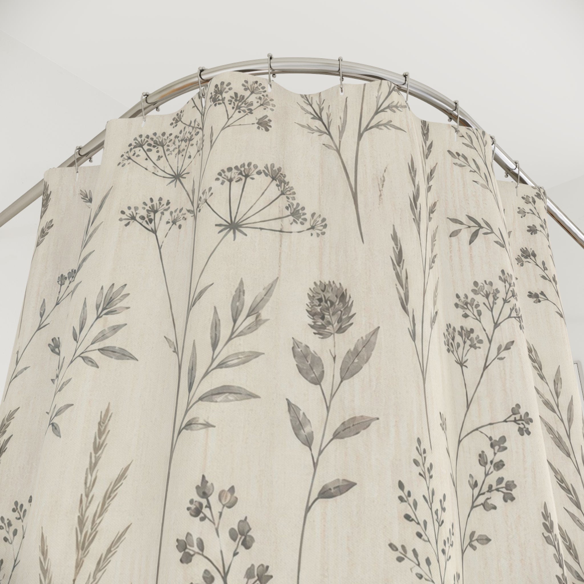 Charcoal Gray Botanical Herb Meadow Shower Curtain