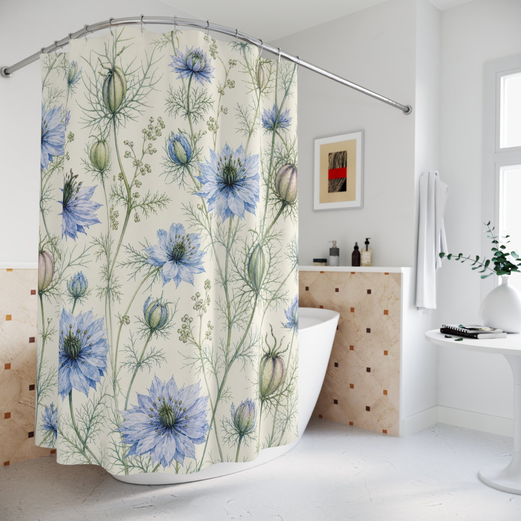 Airy Blue Love In A Mist Wildflower Shower Curtain