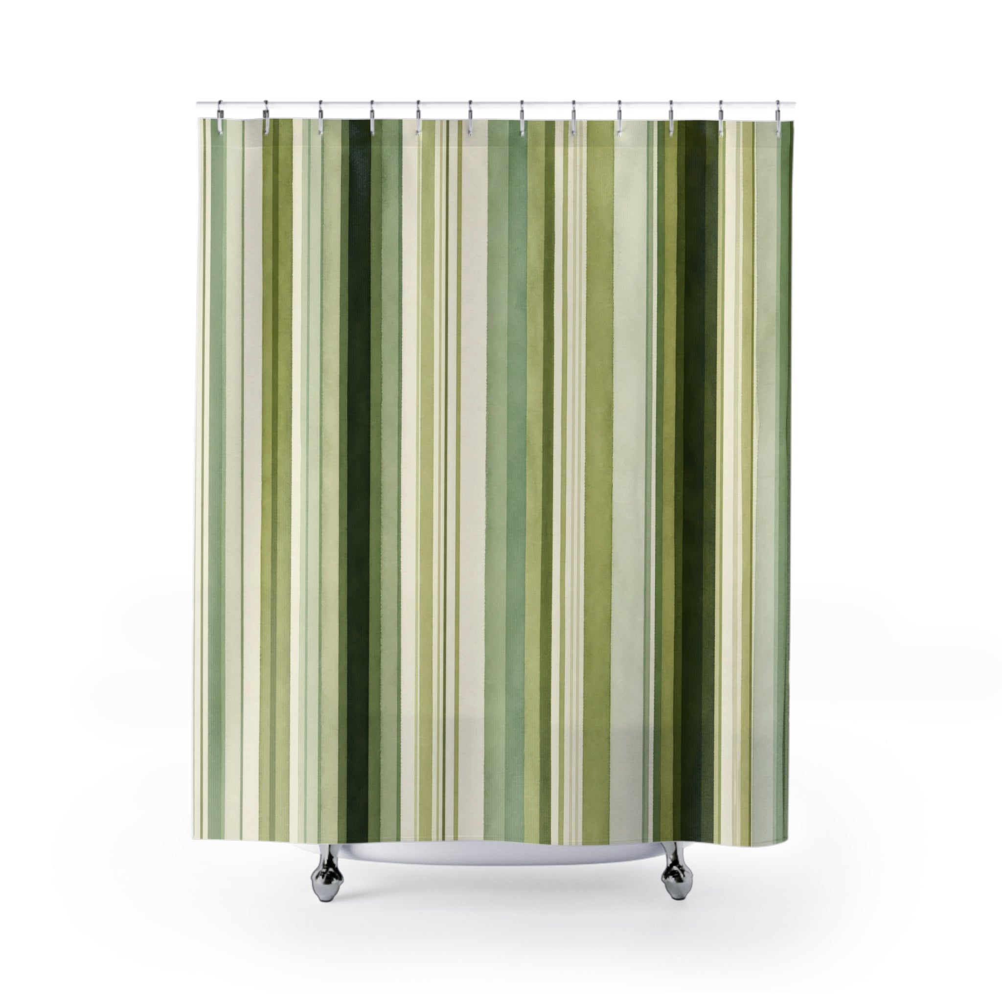 Forest Olive Green Watercolor Stripe Shower Curtain