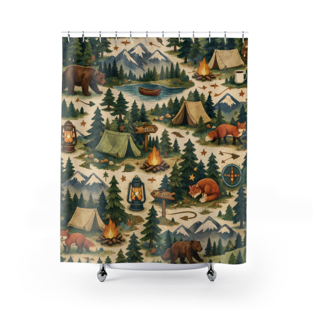 Kids Forest Shower Curtain – Green Woodland Camping
