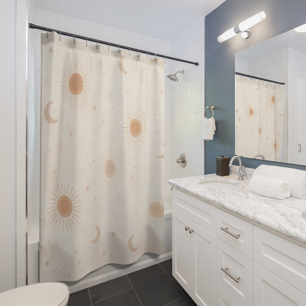 Boho Sun and Moon Shower Curtain — Terracotta