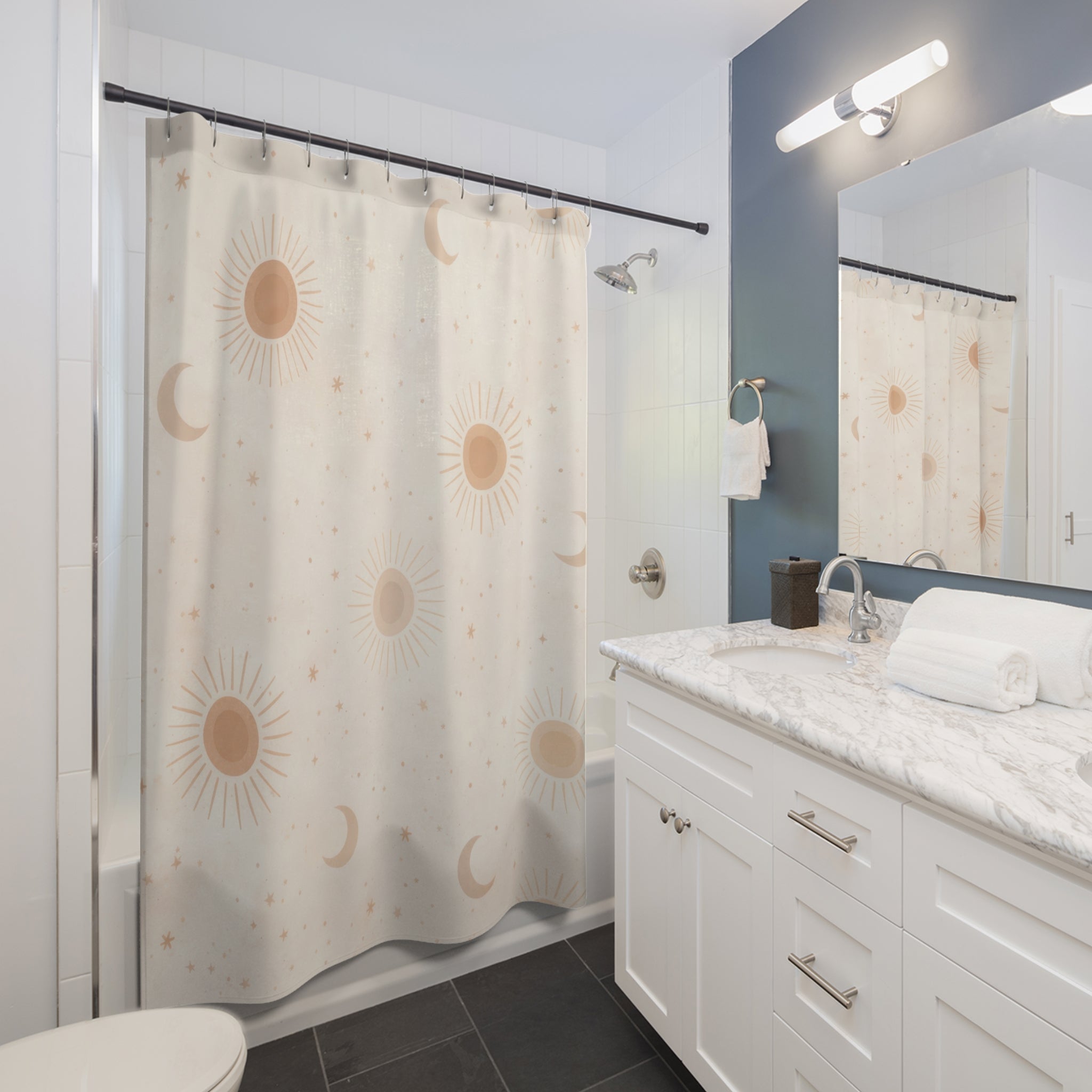 Boho Sun and Moon Shower Curtain — Terracotta