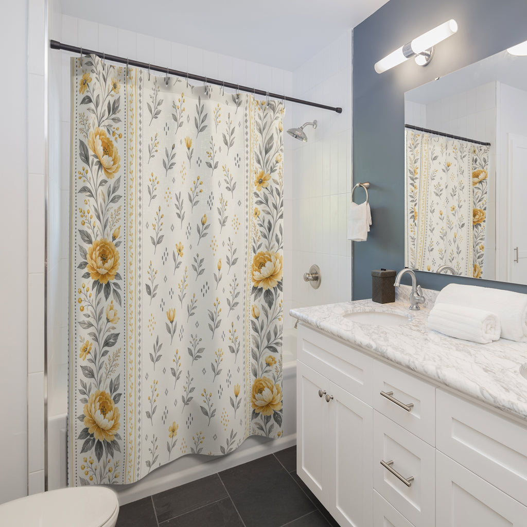 Gray Yellow Floral Shower Curtain: Gray Yellow Shower Curtain