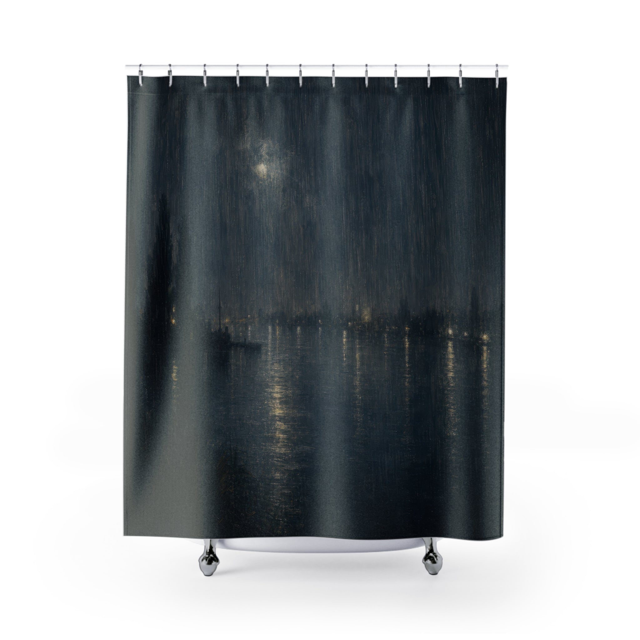 Dark Blue River Nocturne Print Shower Curtain