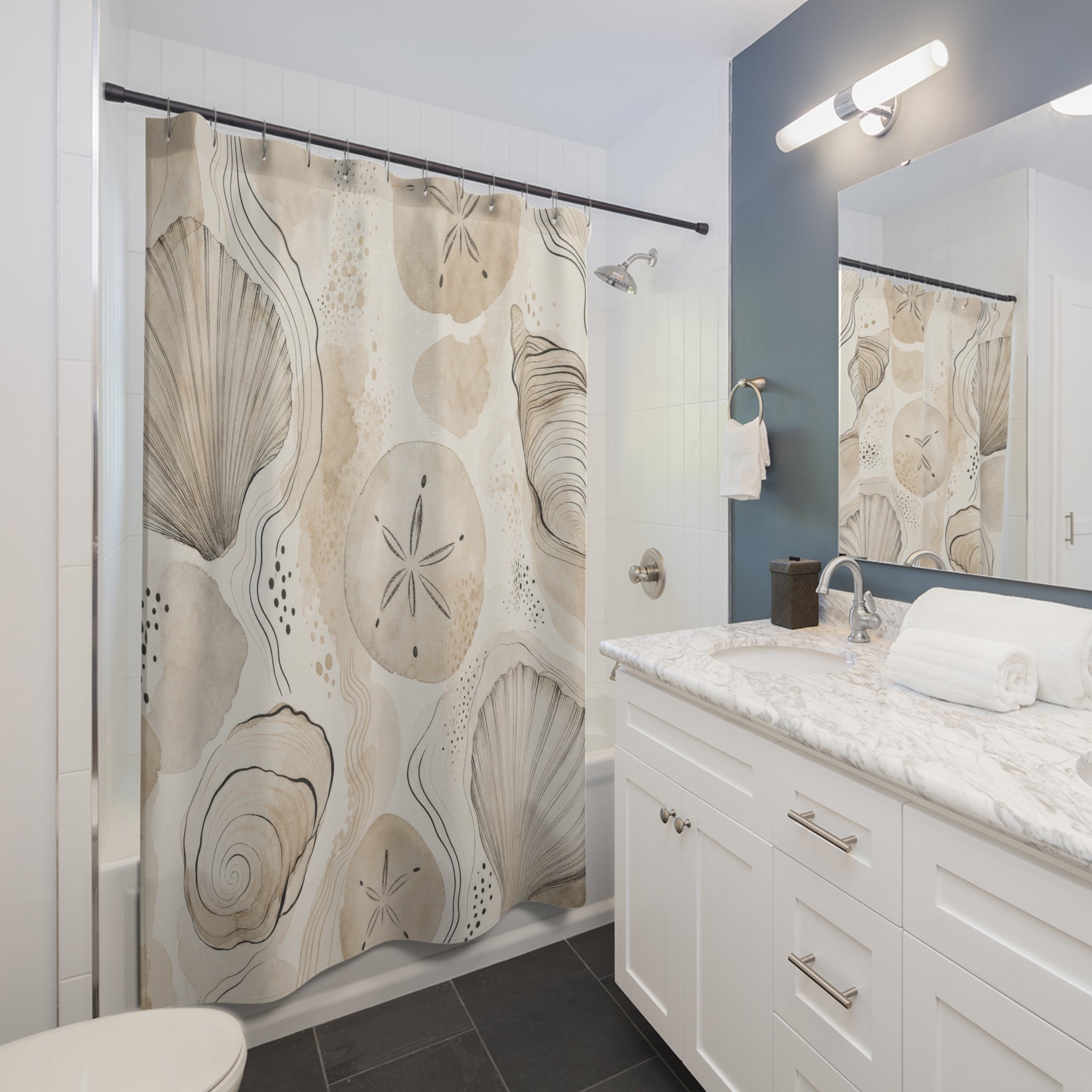 Beige Seashell and Sand Dollar Shower Curtain