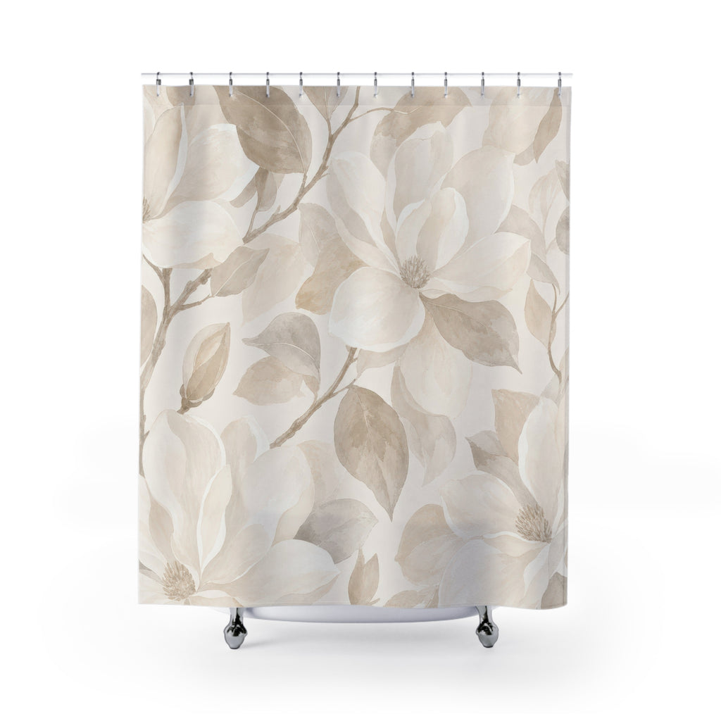 Beige Magnolia Botanical Shower Curtain