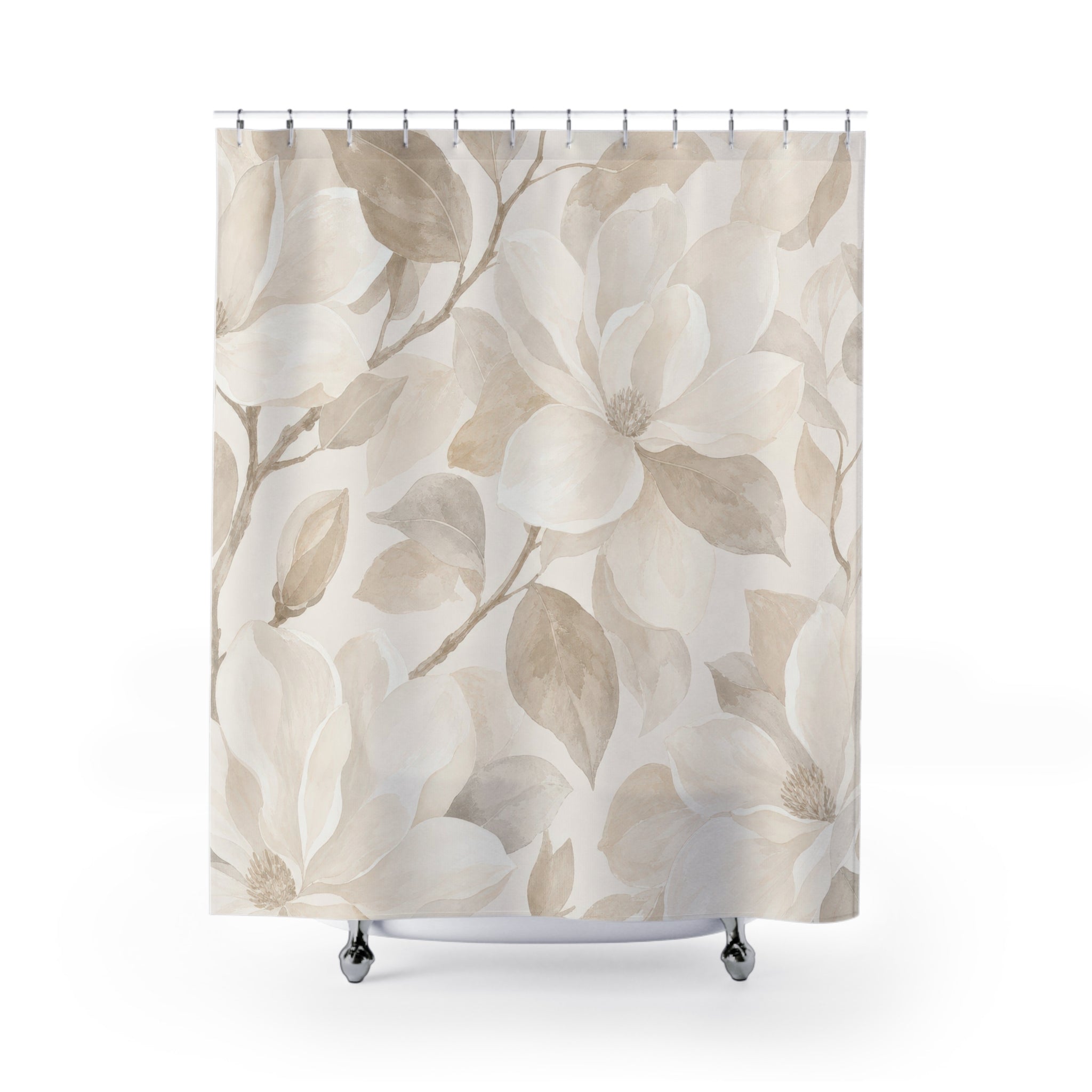 Beige Magnolia Botanical Shower Curtain