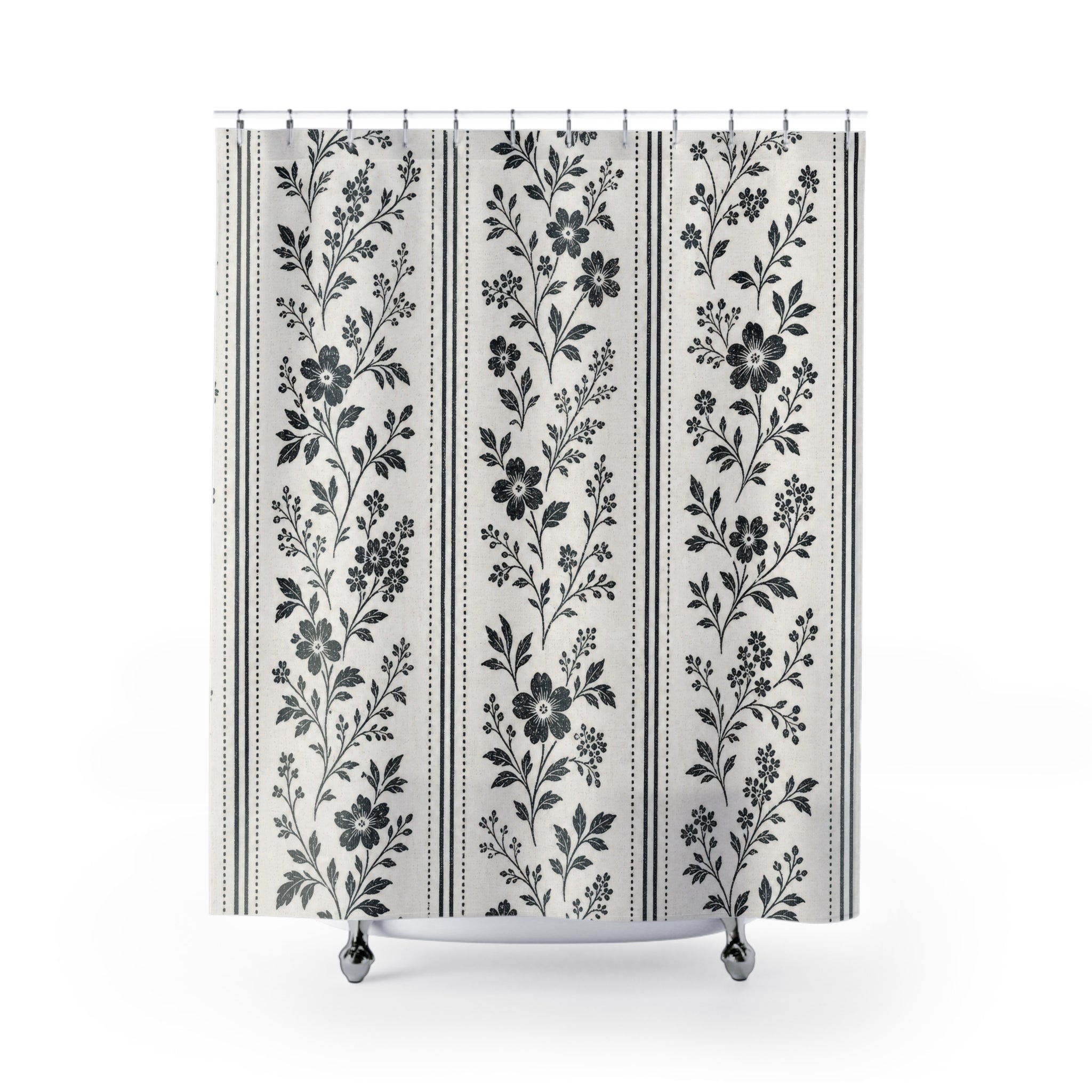 Black White Floral Botanical Line Vintage Vine Shower Curtain