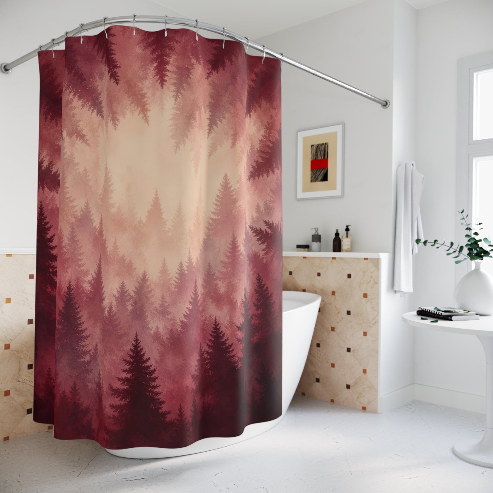 Burgundy Misty Forest Shower Curtain