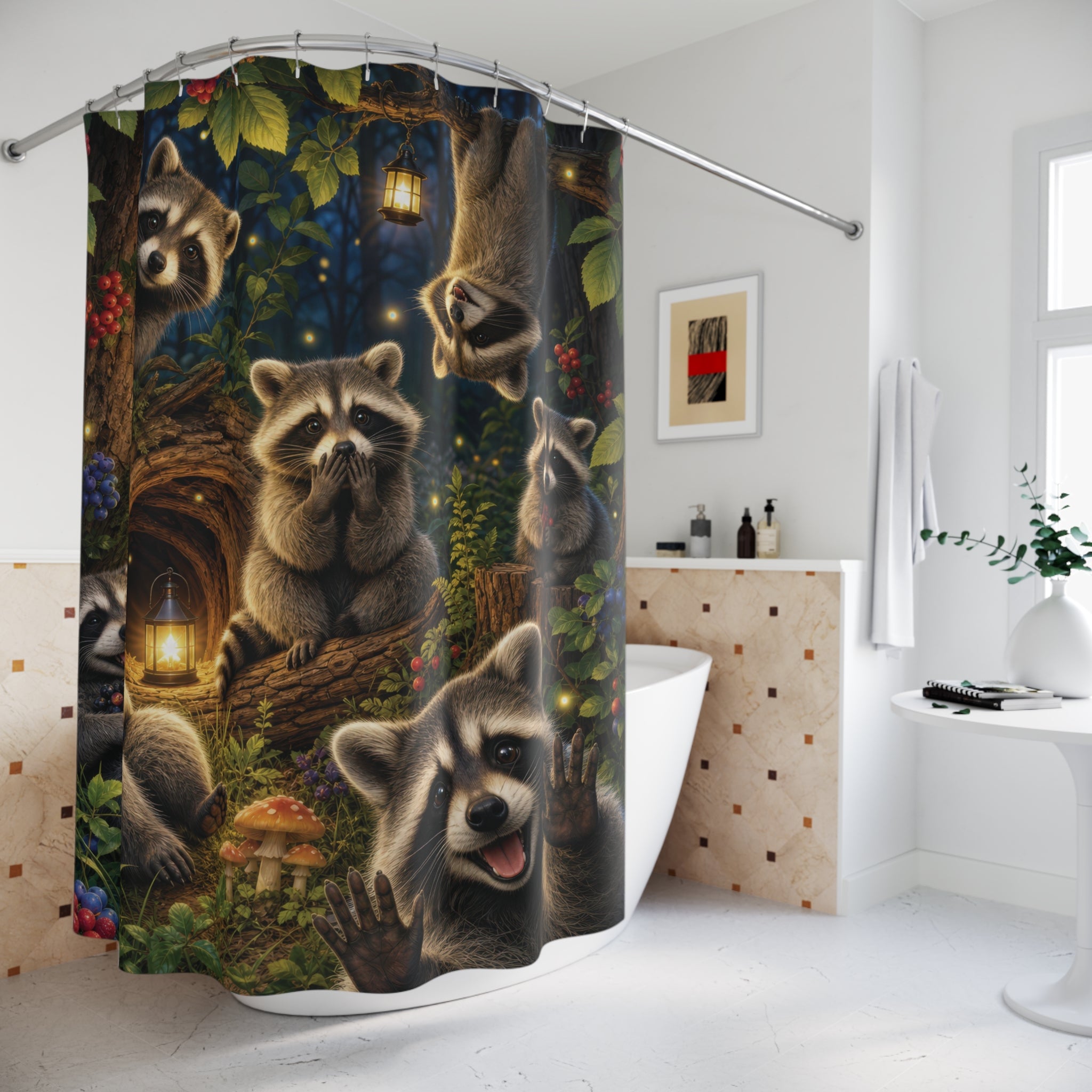 Raccoon Shower Curtain: Cute Woodland Animal