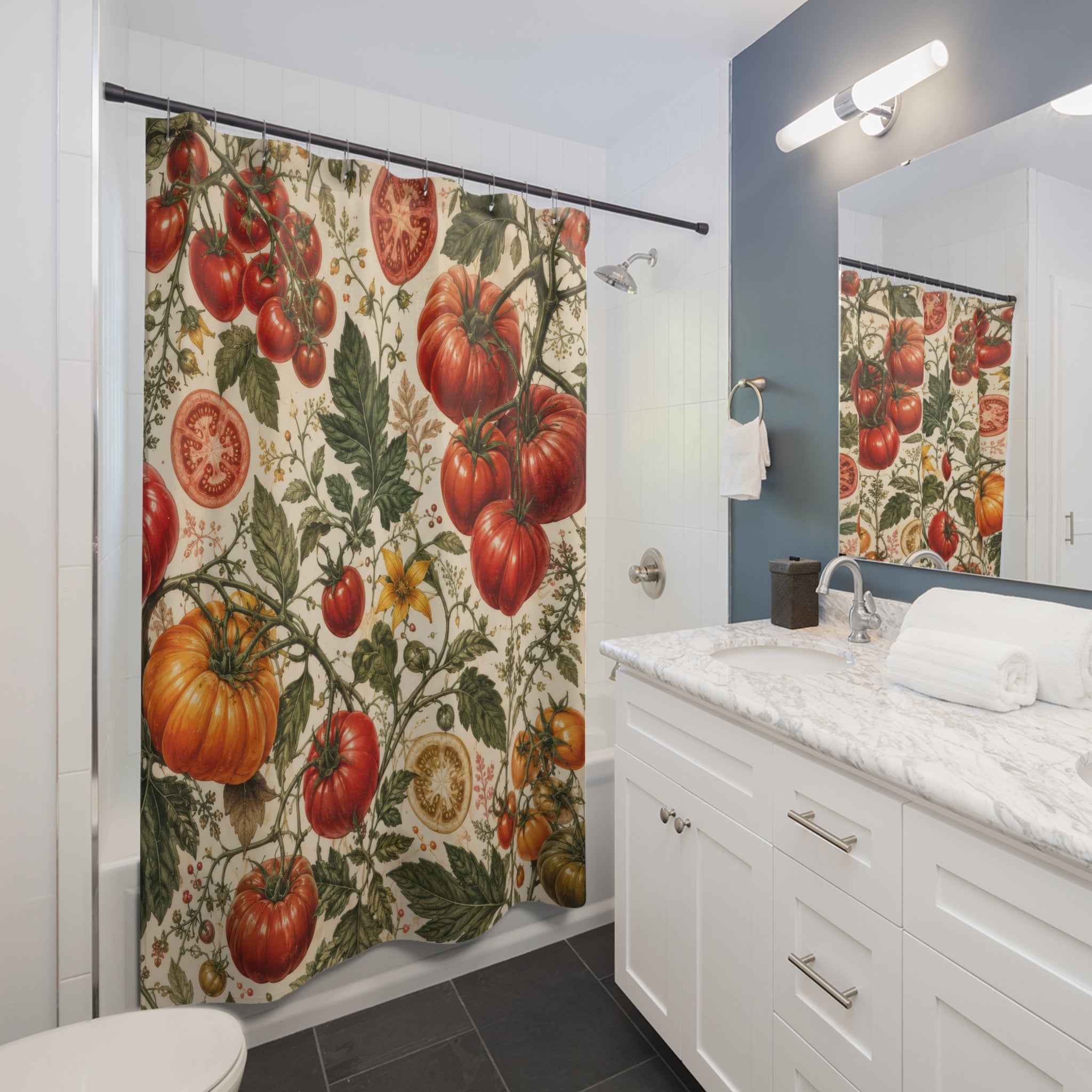 Tomato Shower Curtain: Red Green Botanical