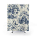 Blue and ivory magnolia garden toile with pavilion shower curtain with full front view