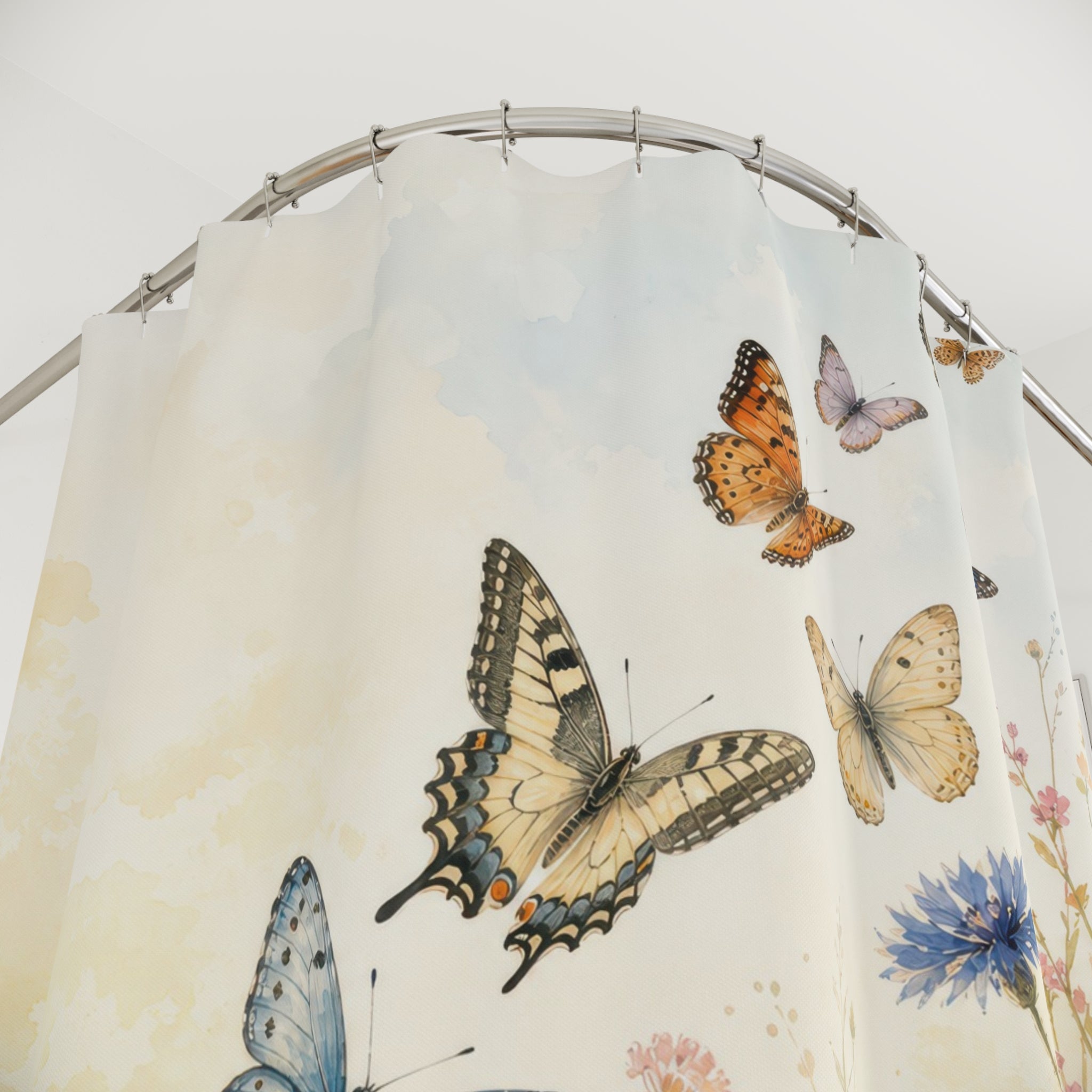 Watercolor Meadow Butterfly Shower Curtain