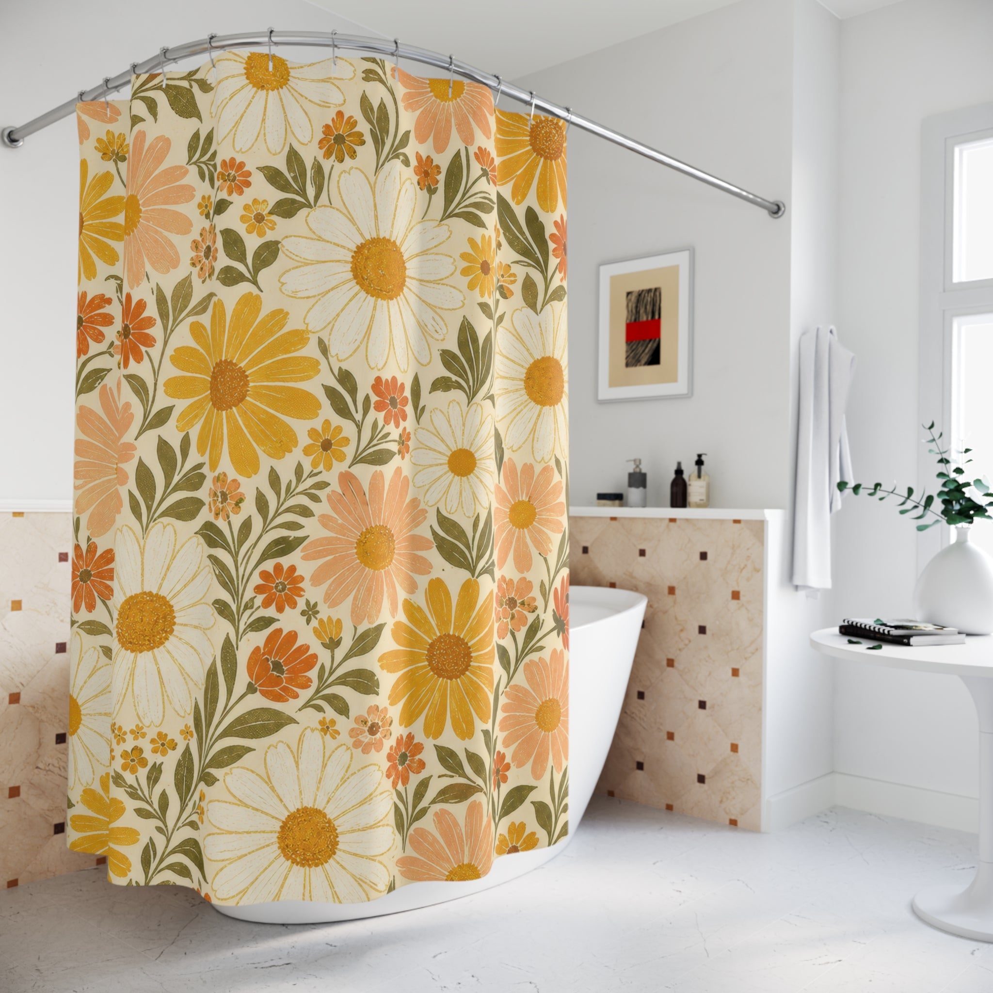 Yellow Floral Garden Daisy Shower Curtain