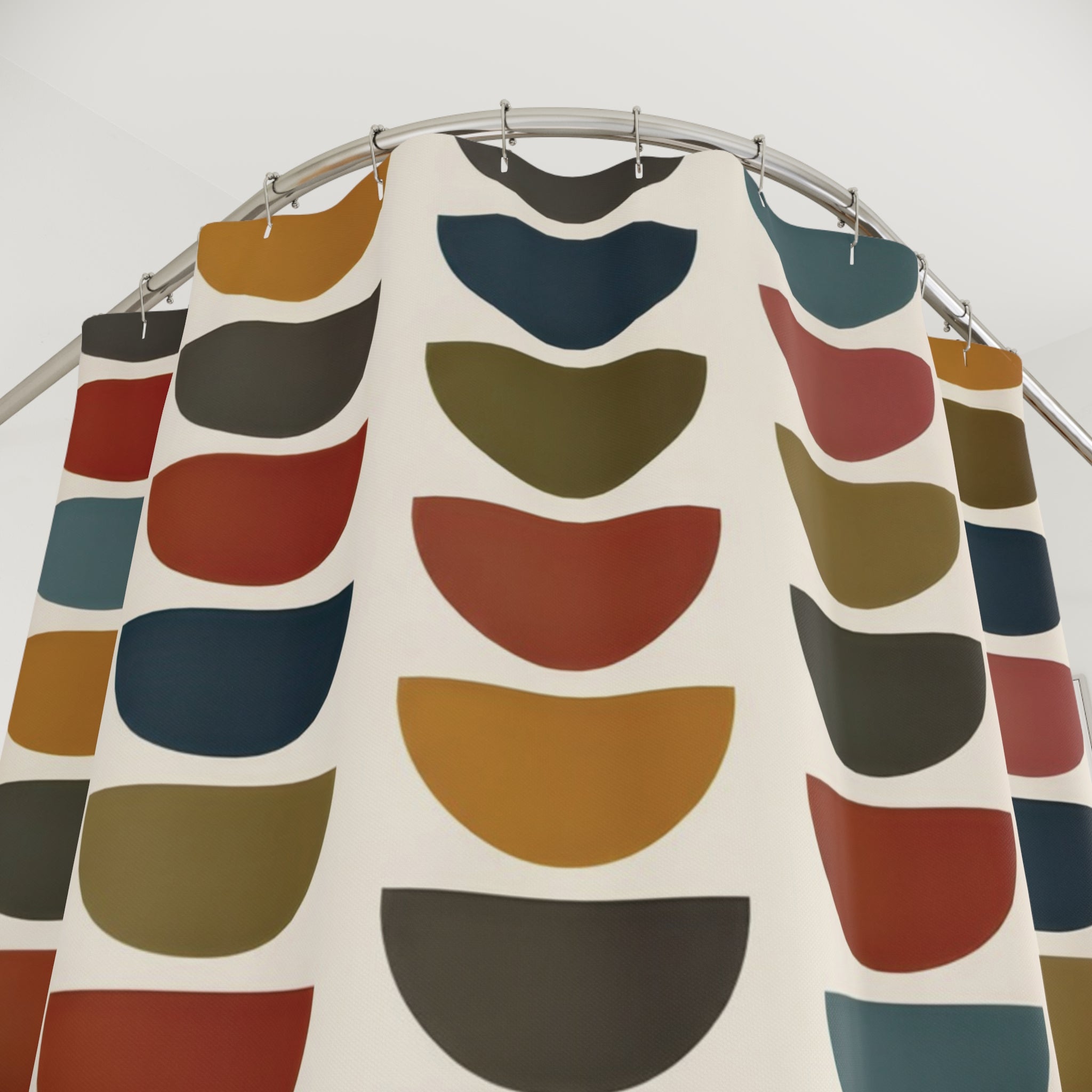 Mid Century Geometric Shower Curtain — Teal Mustard