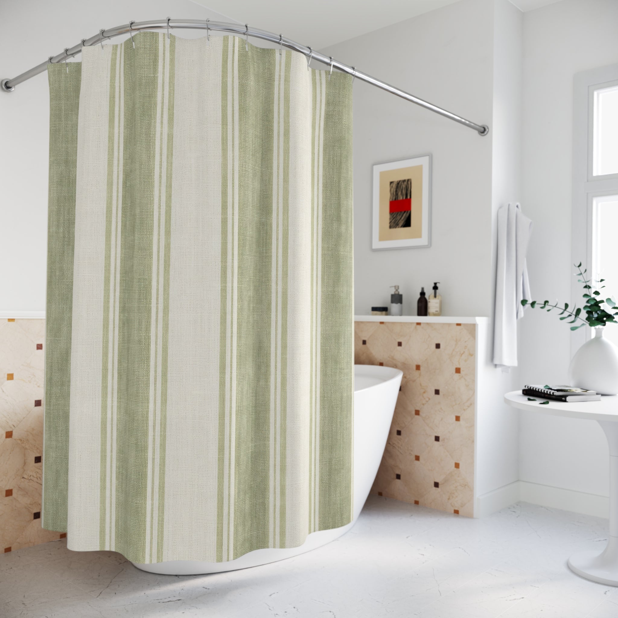 Botanical Sage Stripe Shower Curtain