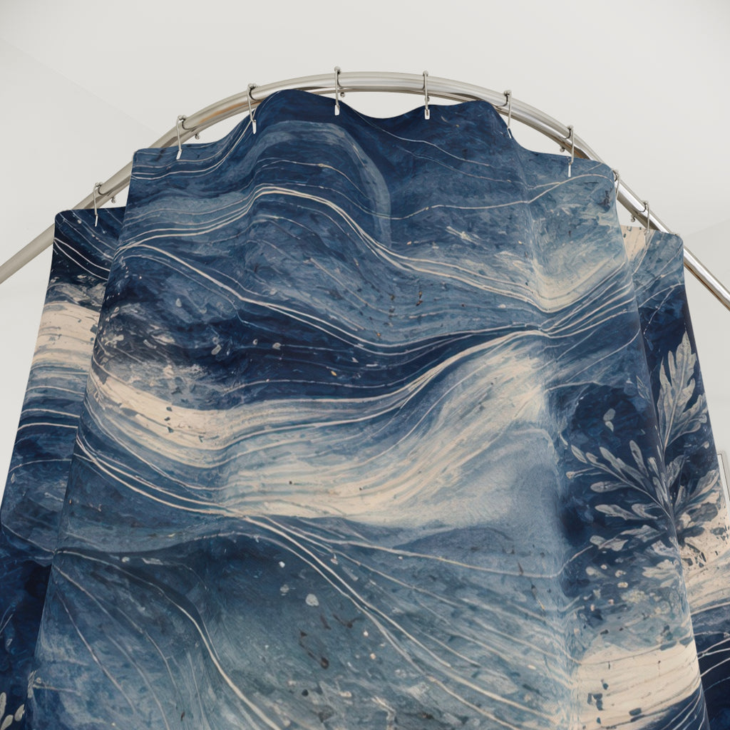 Navy Ocean Watercolor Shower Curtain