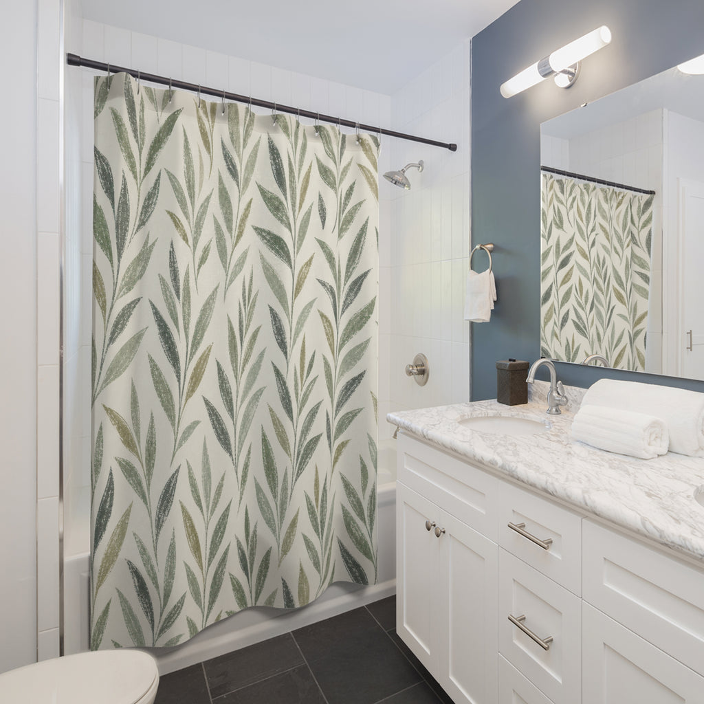 Willow Leaf Block Print Shower Curtain