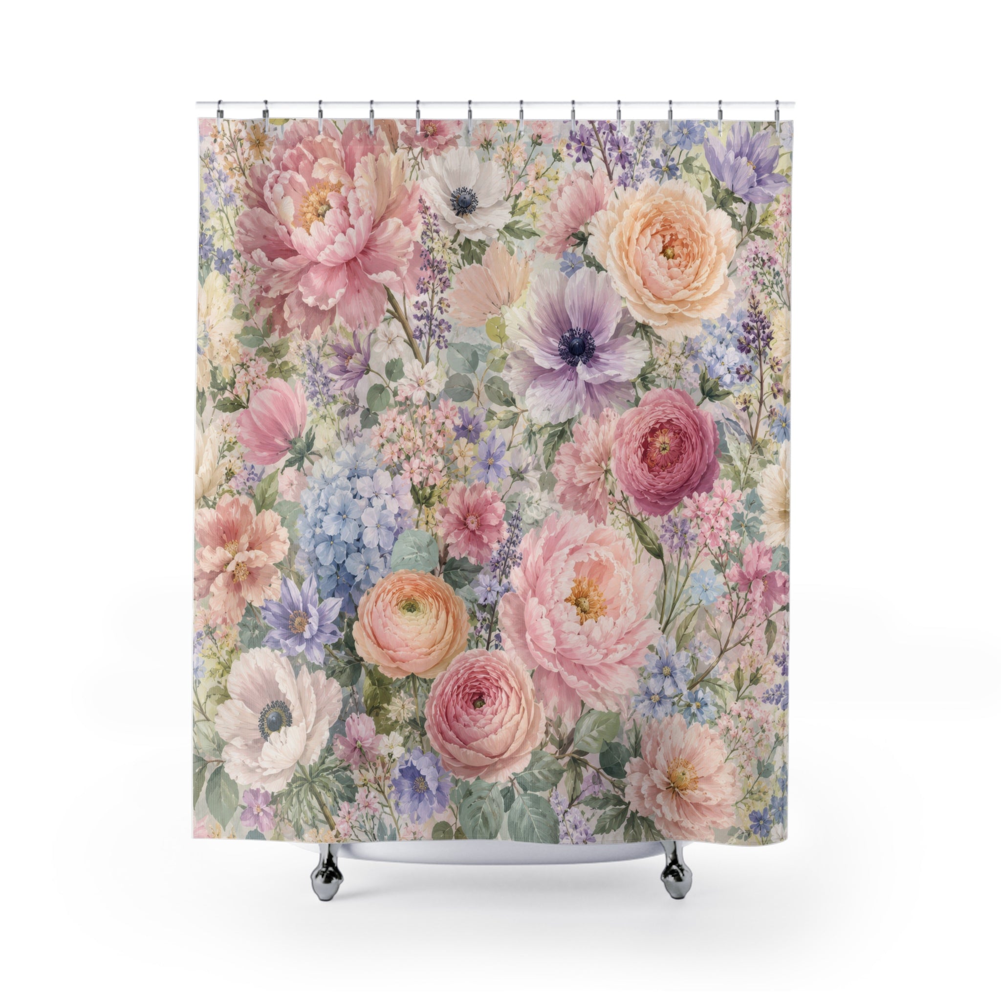 Pastel Floral Shower Curtain: Pink Blue Garden