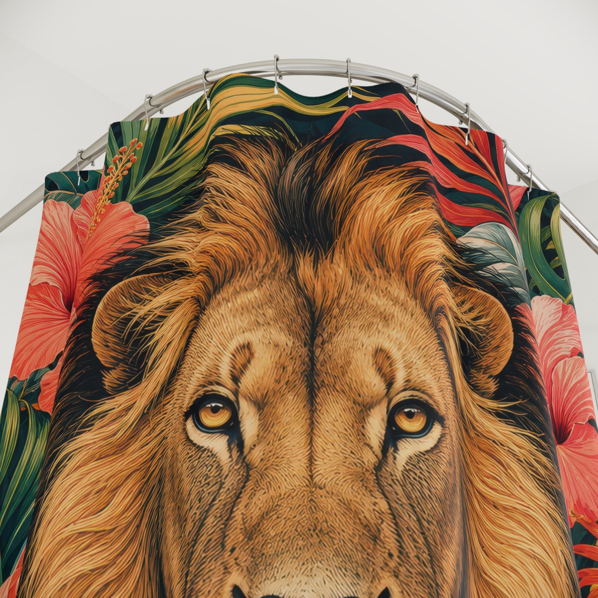 Hibiscus Jungle Animal Portrait Shower Curtain