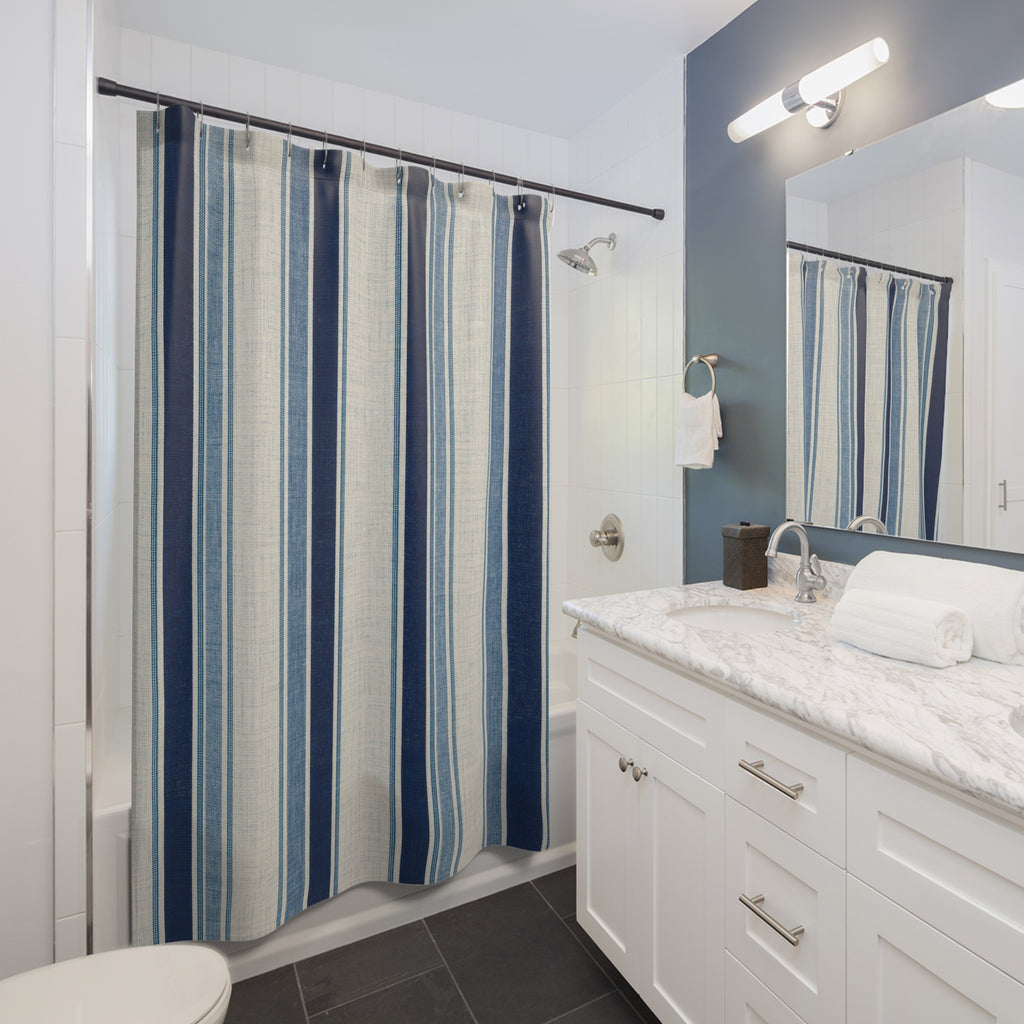 Light Navy Gray Blue Stripe Shower Curtain