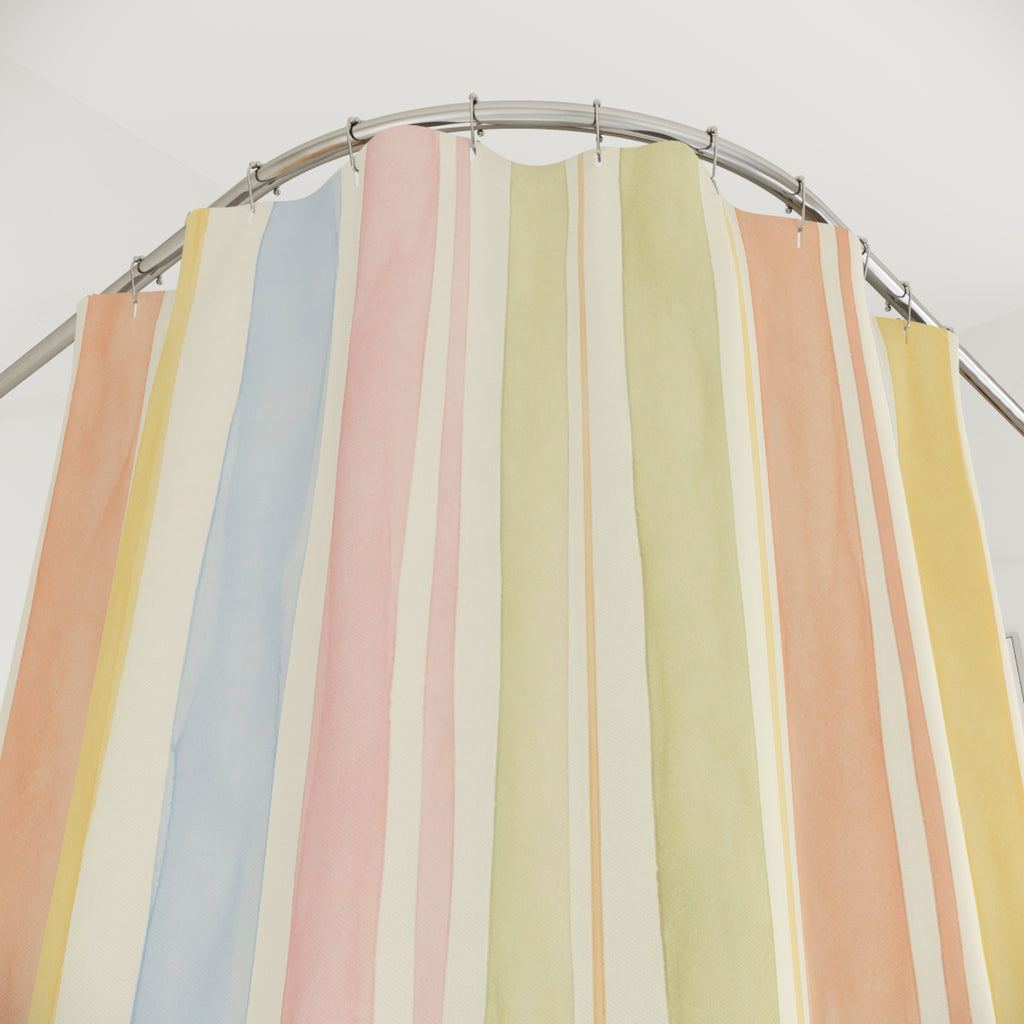 Yellow Peach Blue Vertical Stripe Shower Curtain