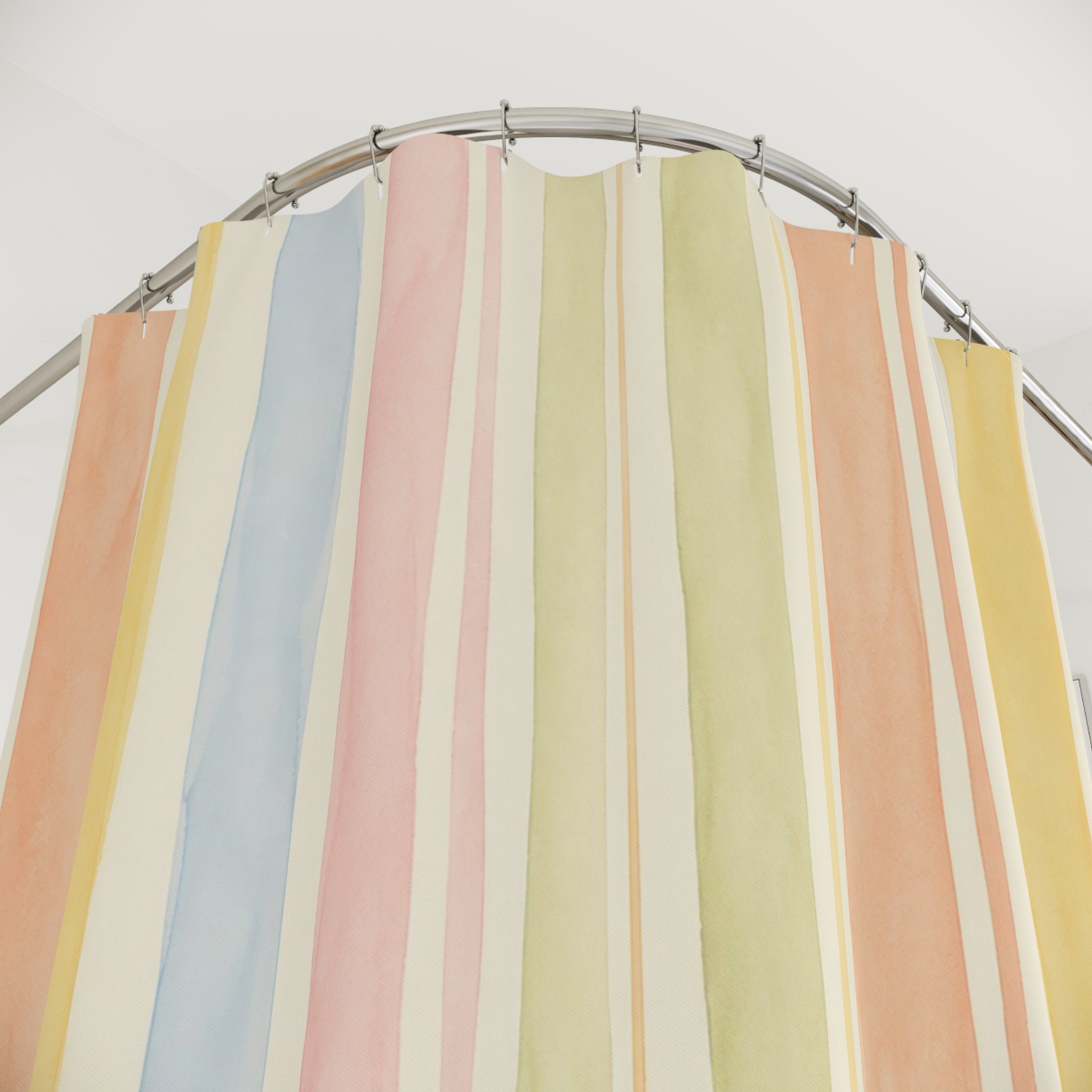 Yellow Peach Blue Vertical Stripe Shower Curtain