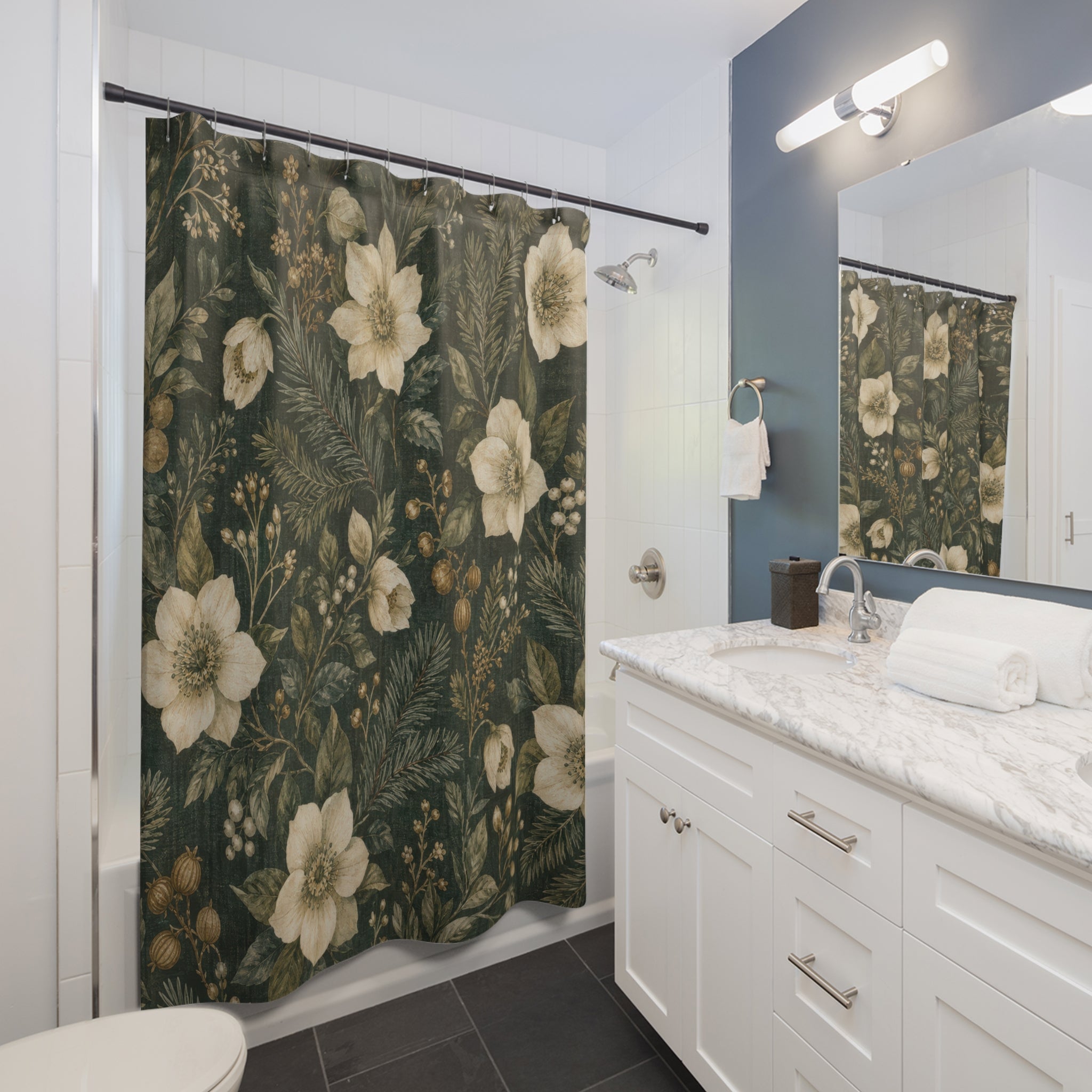 Dark Green Evergreen Shower Curtain