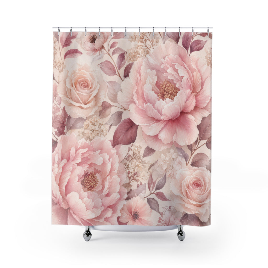 Blush Shower Curtain: Pink Rose Floral Pattern