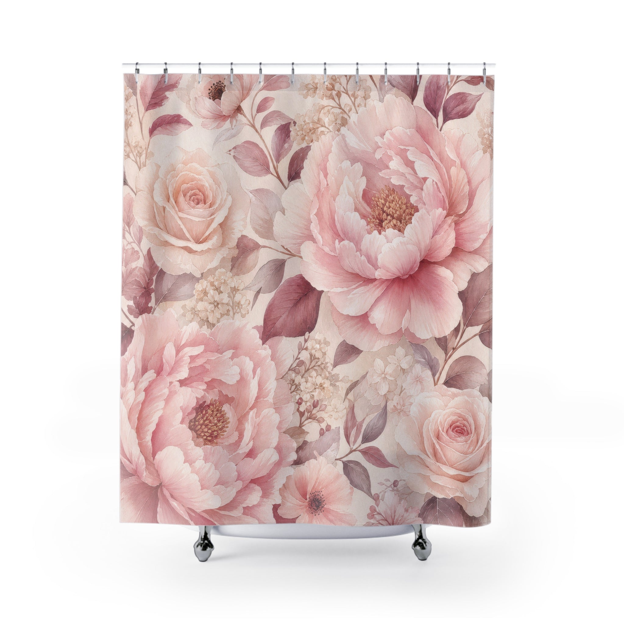 Blush Shower Curtain: Pink Rose Floral Pattern