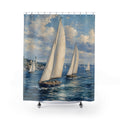 Sailboat Shower Curtain: Navy Coastal Seascape