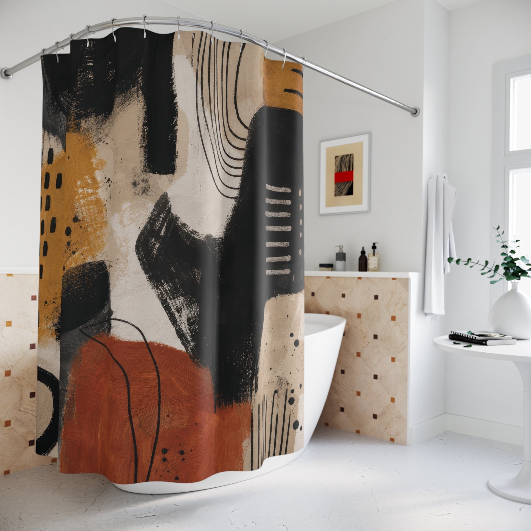Black Art Shower Curtain: Abstract Modern Pattern