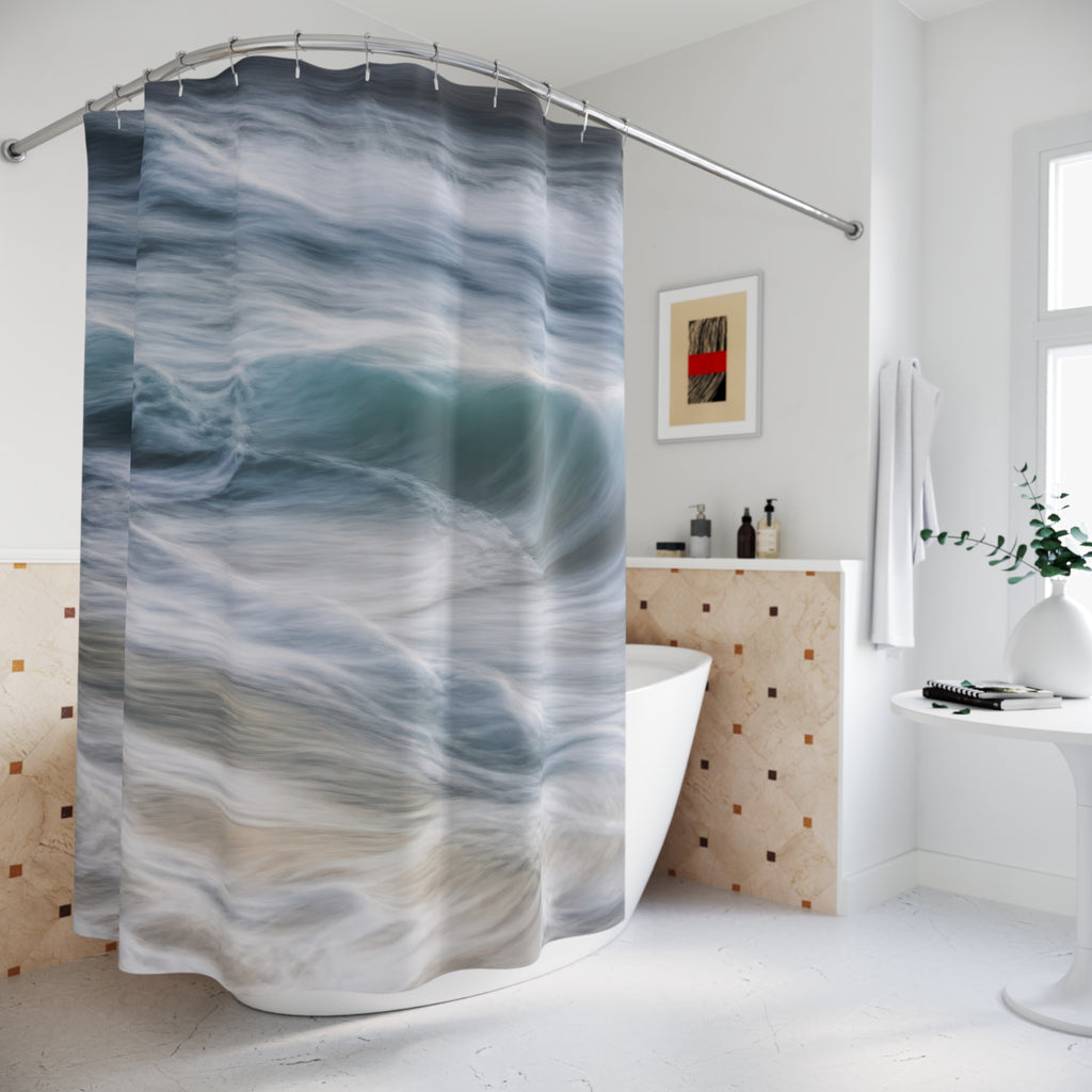 Ocean Shower Curtain, Blue Green Wave Bath Decor, Coastal Water Pattern, Nature Guest Bathroom Decor, Flowing Beach Style, Coastal Style