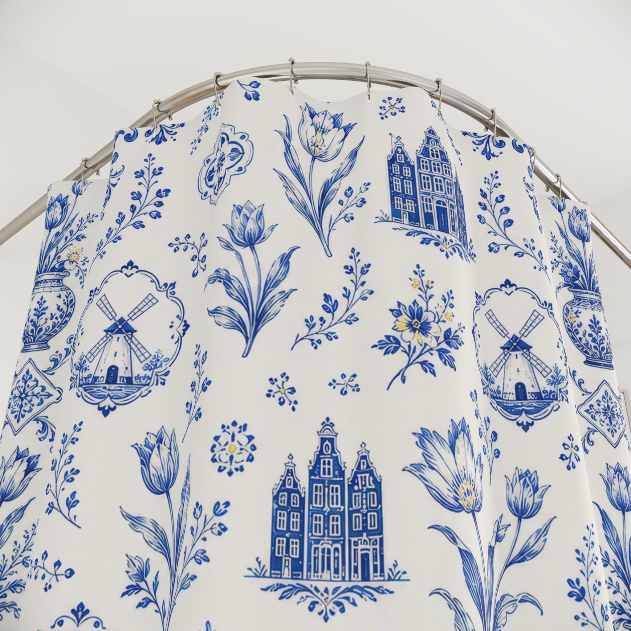 Blue and White Floral Shower Curtain