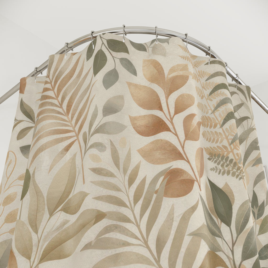 Boho Botanical Shower Curtain – Sage & Camel Neutrals