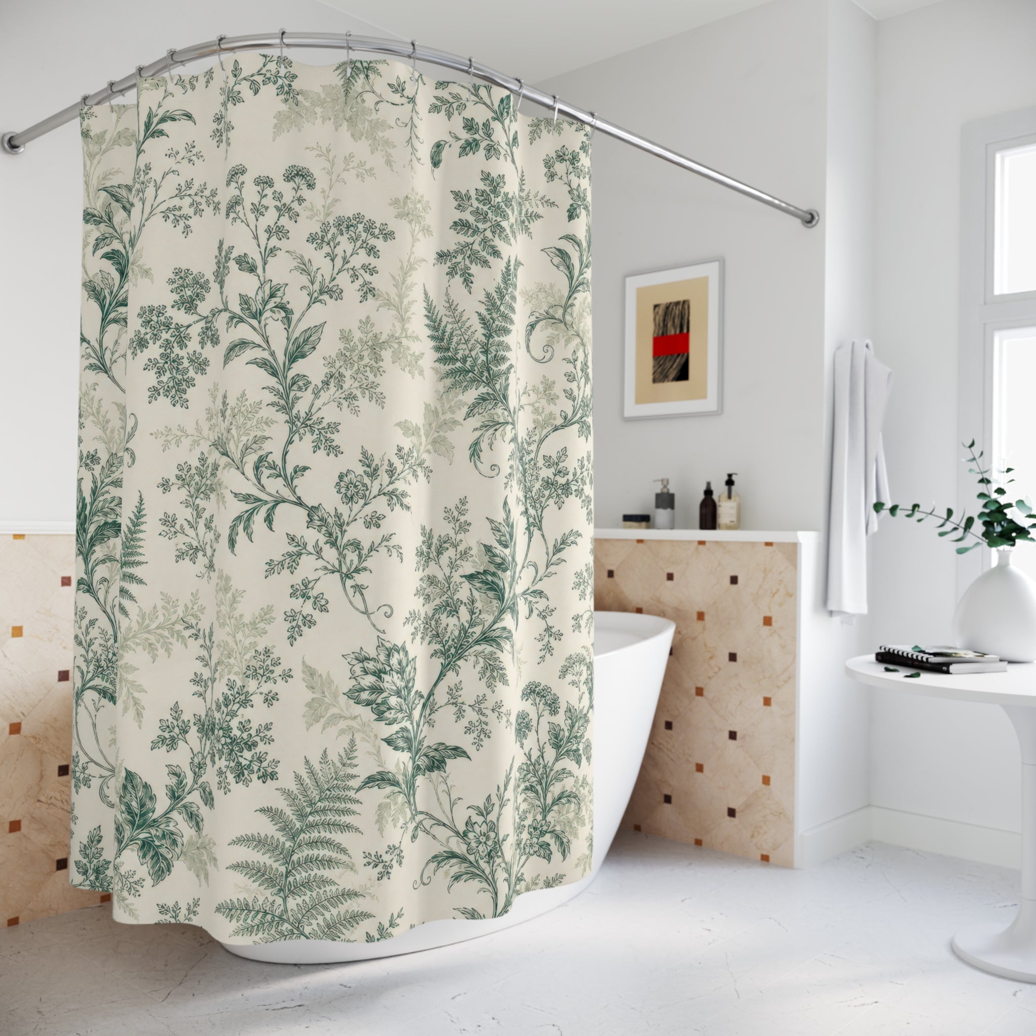 Green Botanical Toile Shower Curtain