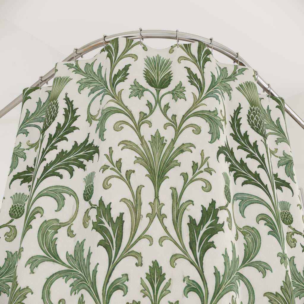 Botanical Damask Leaf Shower Curtain