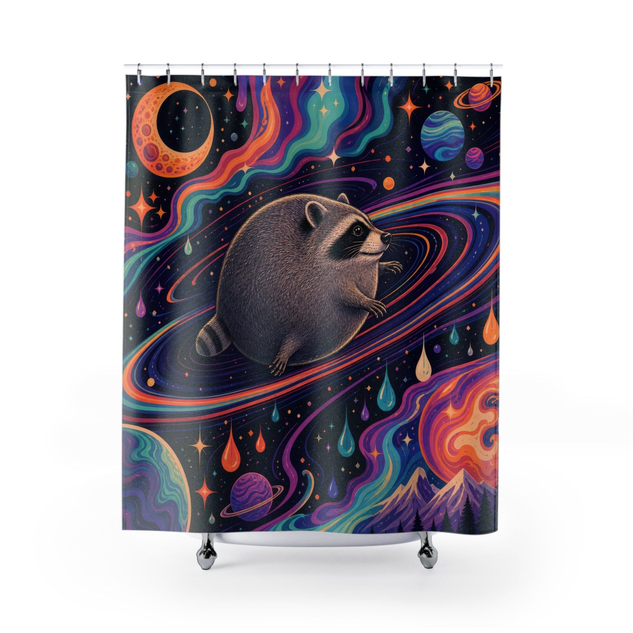 Jimothy Raccoon Cosmic Space Shower Curtain