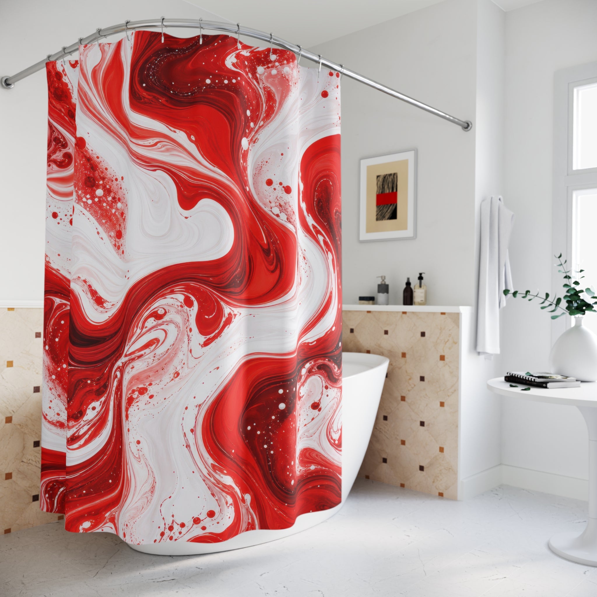 Red White Swirl Shower Curtain