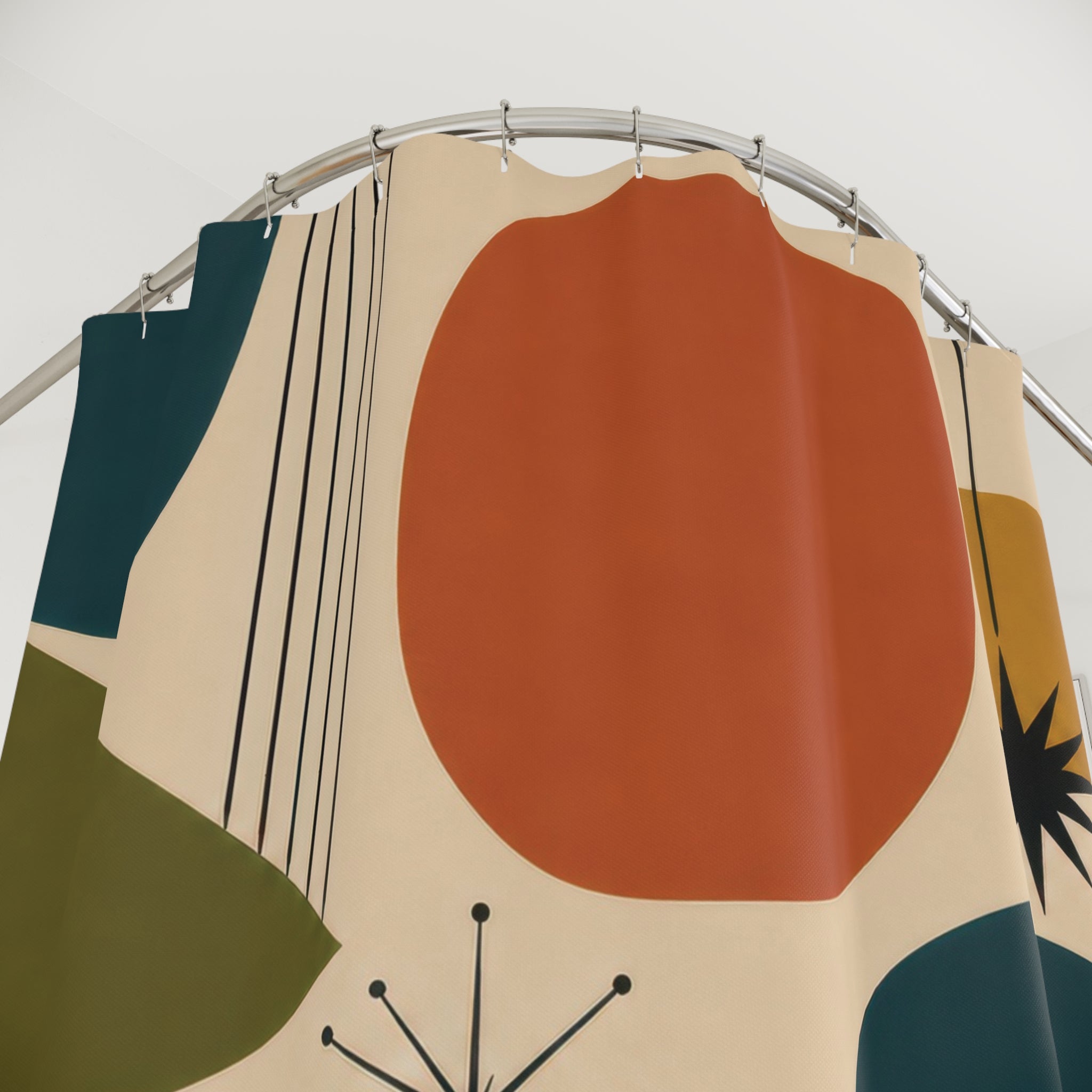 Mid Century Geometric Shower Curtain — Teal Mustard